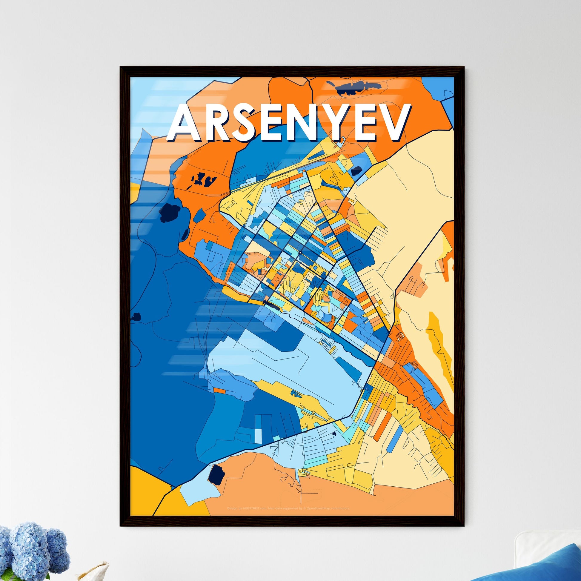 ARSENYEV RUSSIA Vibrant Colorful Art Map Poster Blue Orange