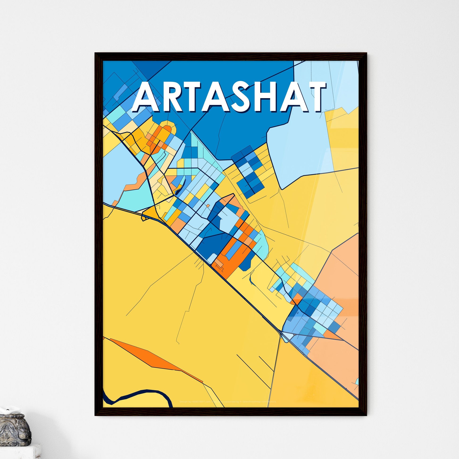 ARTASHAT ARMENIA Vibrant Colorful Art Map Poster Blue Orange