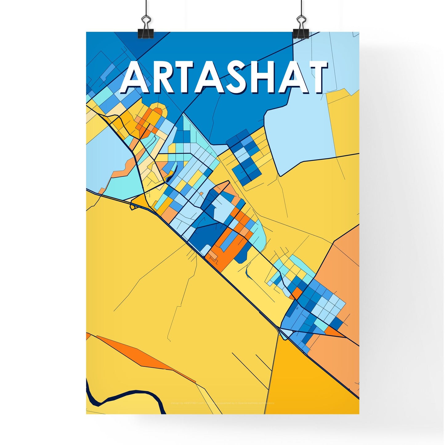 ARTASHAT ARMENIA Vibrant Colorful Art Map Poster Blue Orange