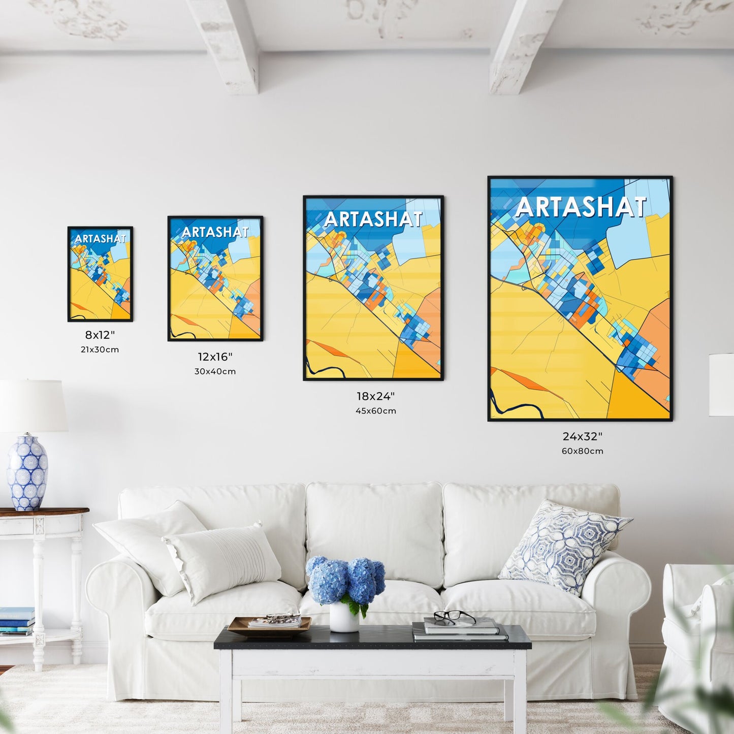 ARTASHAT ARMENIA Vibrant Colorful Art Map Poster Blue Orange