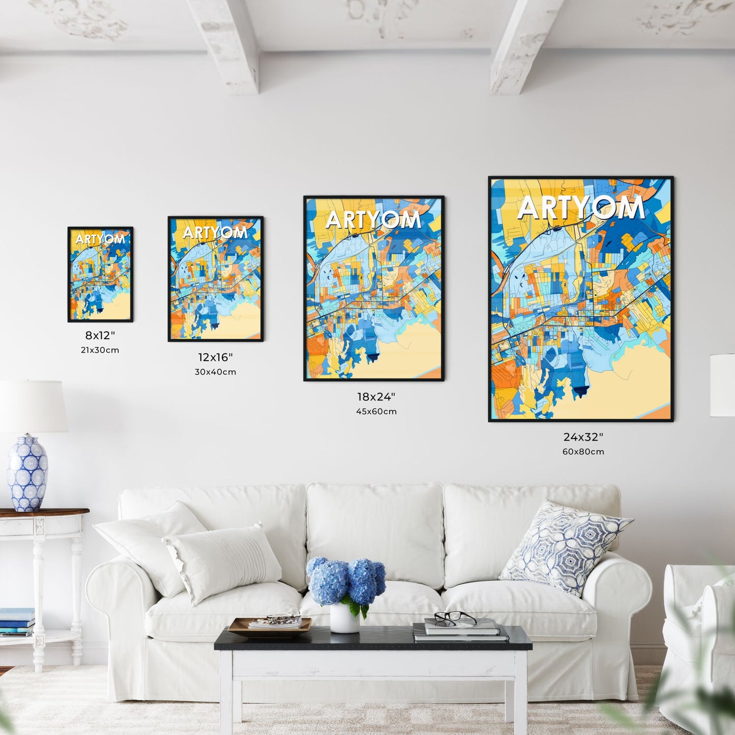 ARTYOM RUSSIA Vibrant Colorful Art Map Poster Blue Orange