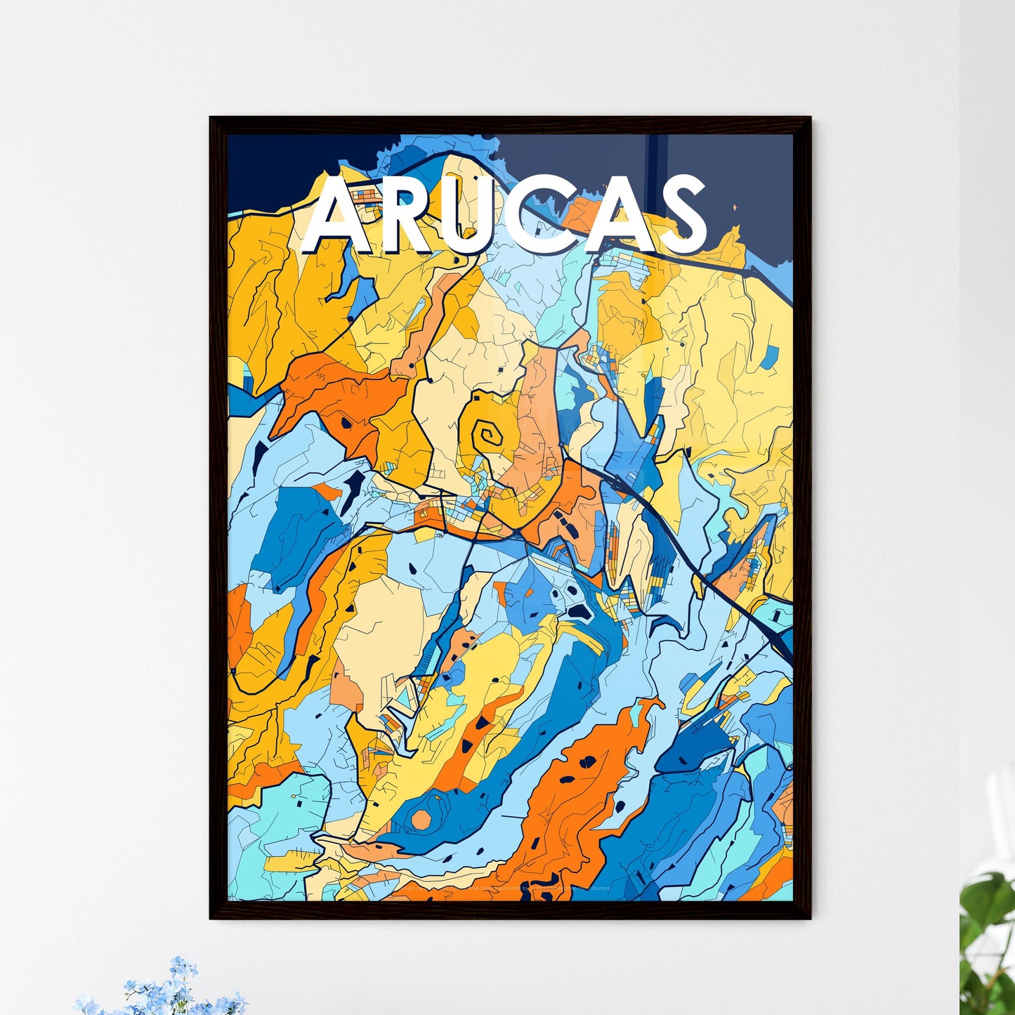 ARUCAS SPAIN Vibrant Colorful Art Map Poster Blue Orange