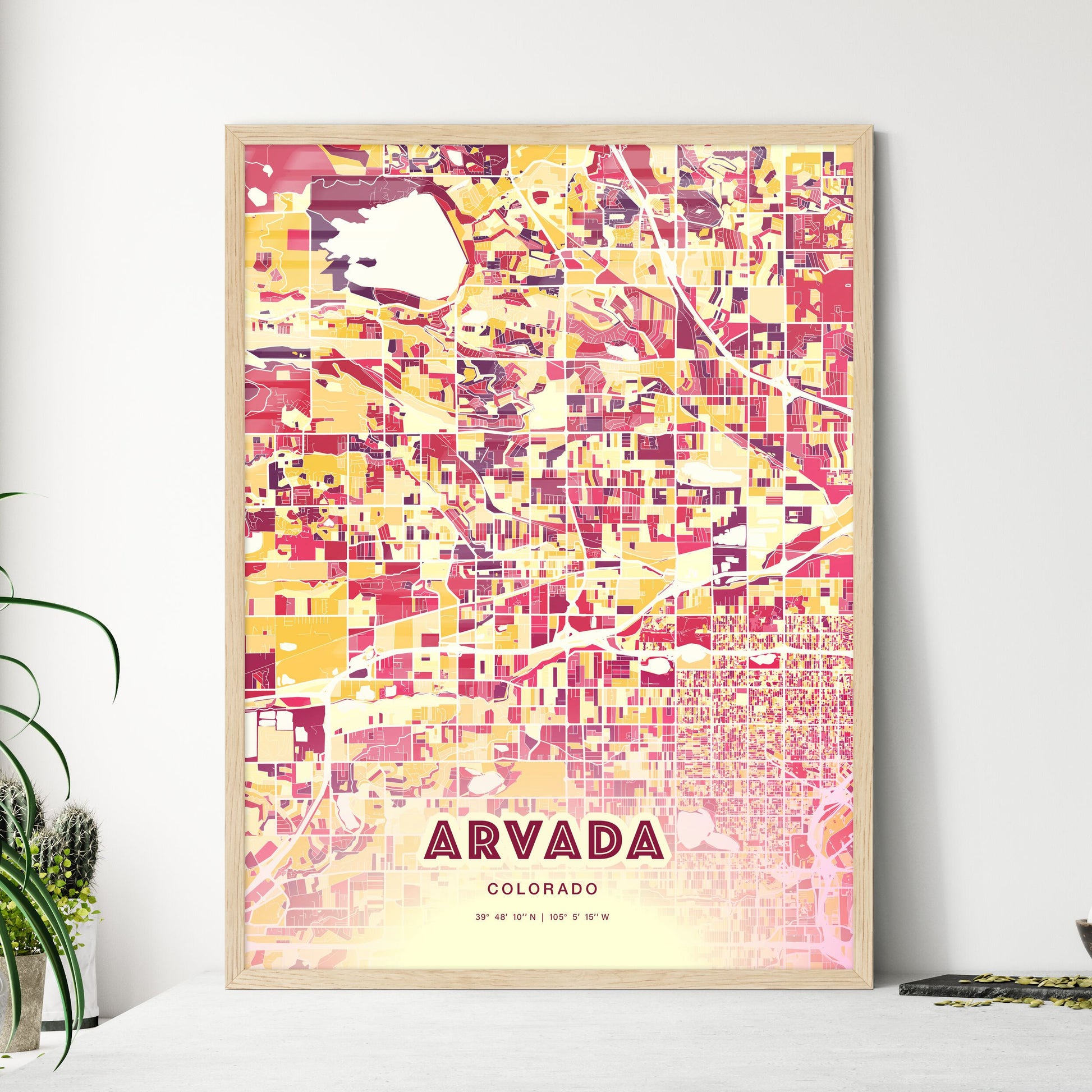 Colorful Arvada Colorado Fine Art Map Hot Red