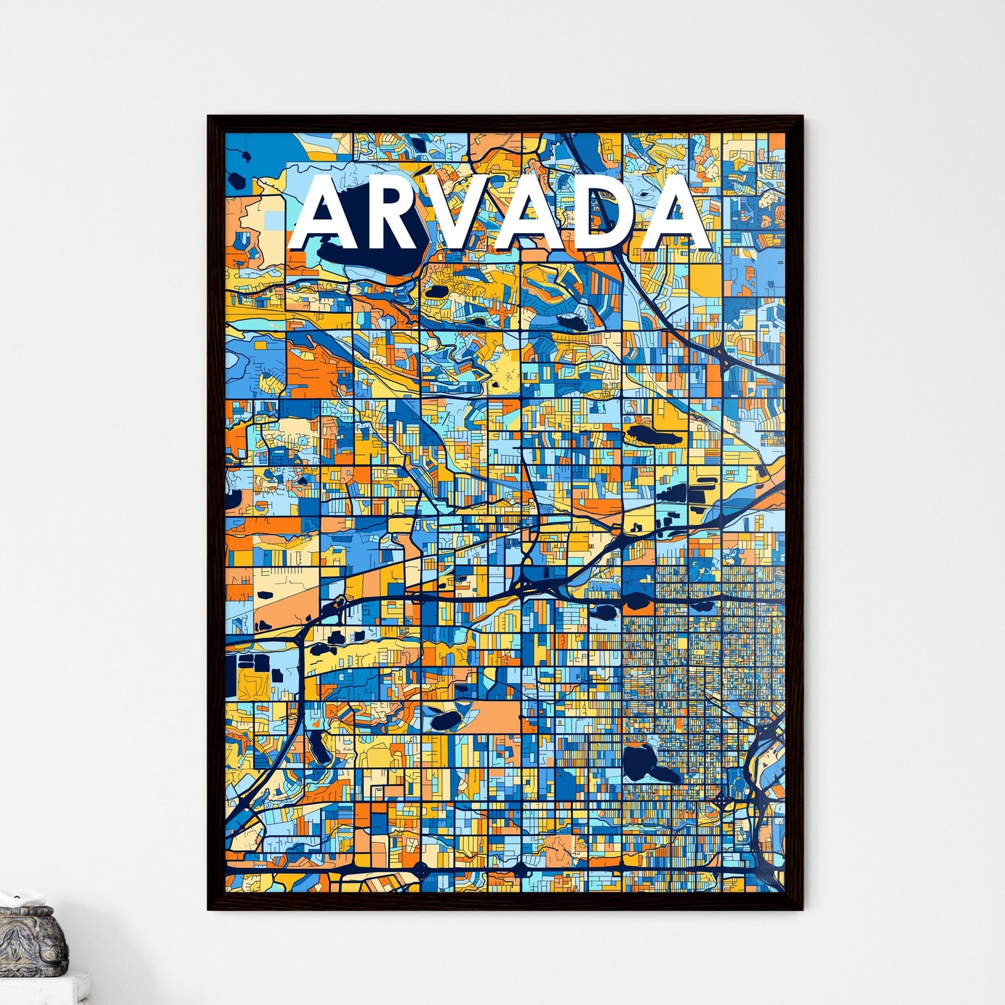 ARVADA COLORADO Vibrant Colorful Art Map Poster Blue Orange