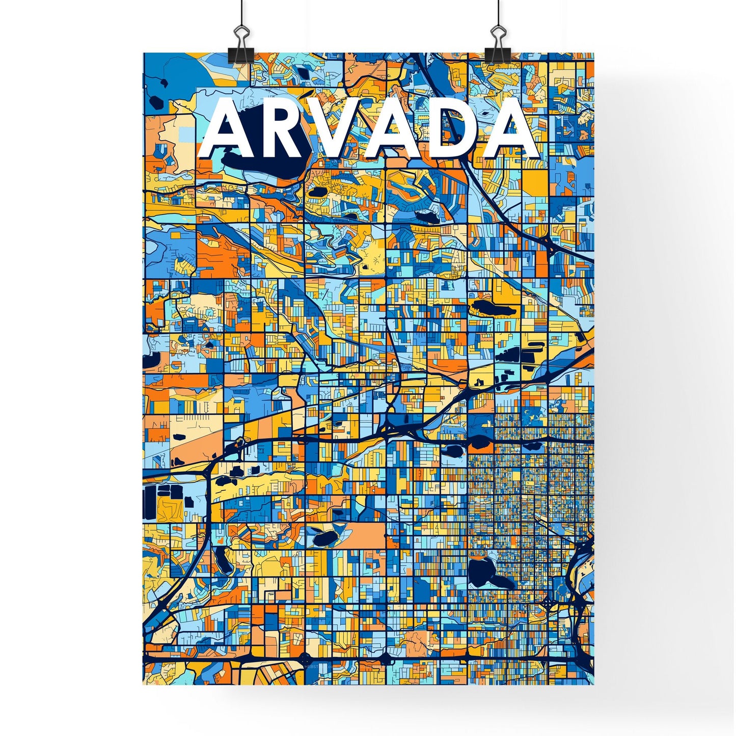 ARVADA COLORADO Vibrant Colorful Art Map Poster Blue Orange