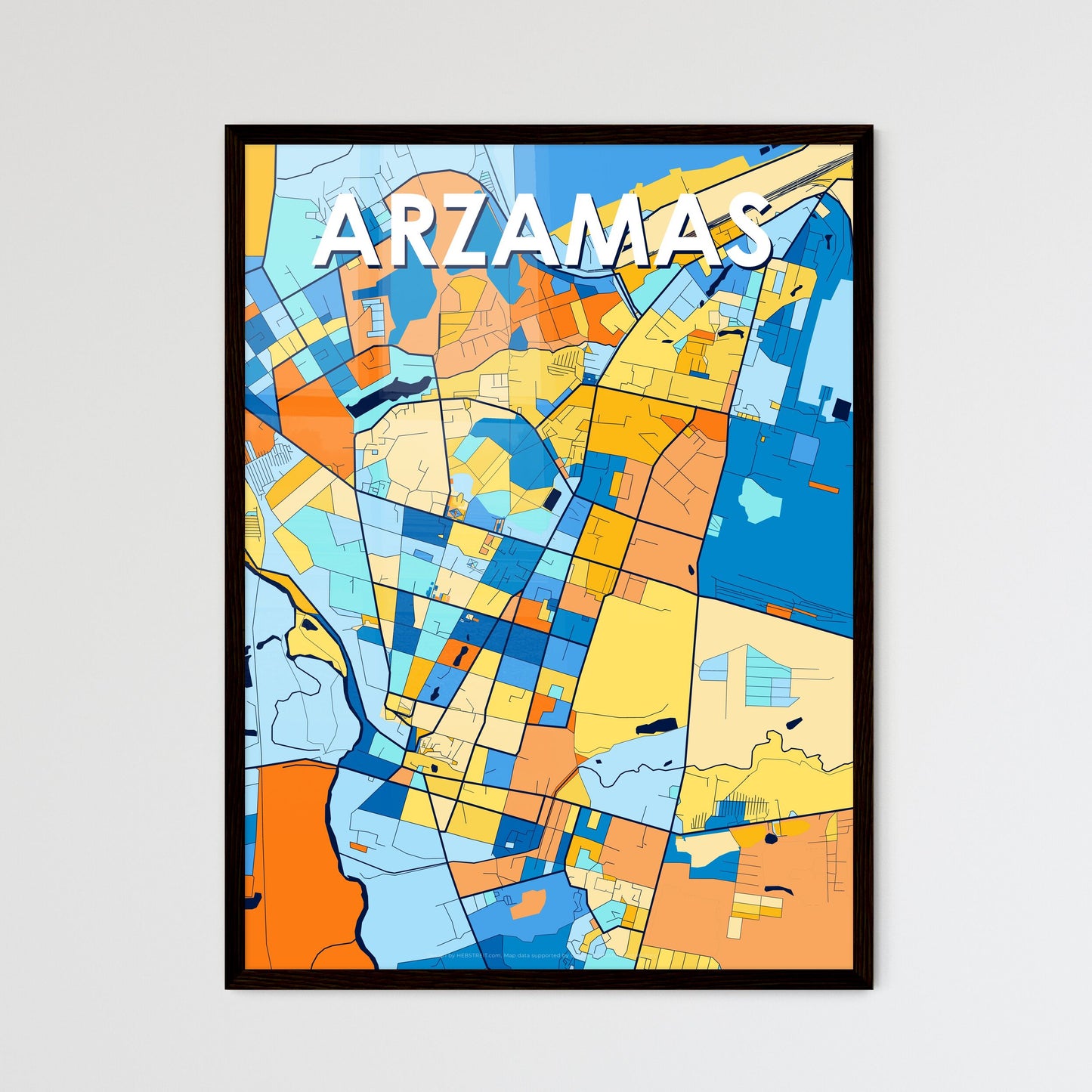 ARZAMAS RUSSIA Vibrant Colorful Art Map Poster Blue Orange