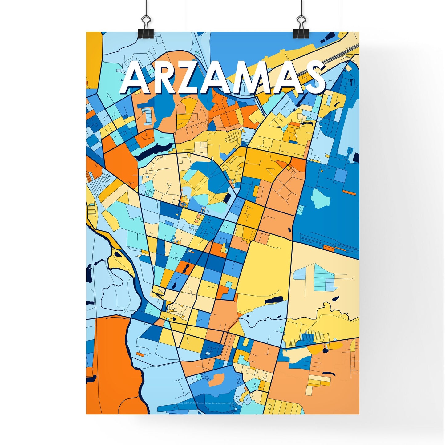 ARZAMAS RUSSIA Vibrant Colorful Art Map Poster Blue Orange