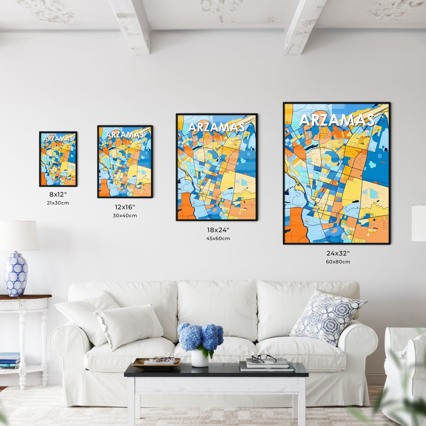 ARZAMAS RUSSIA Vibrant Colorful Art Map Poster Blue Orange