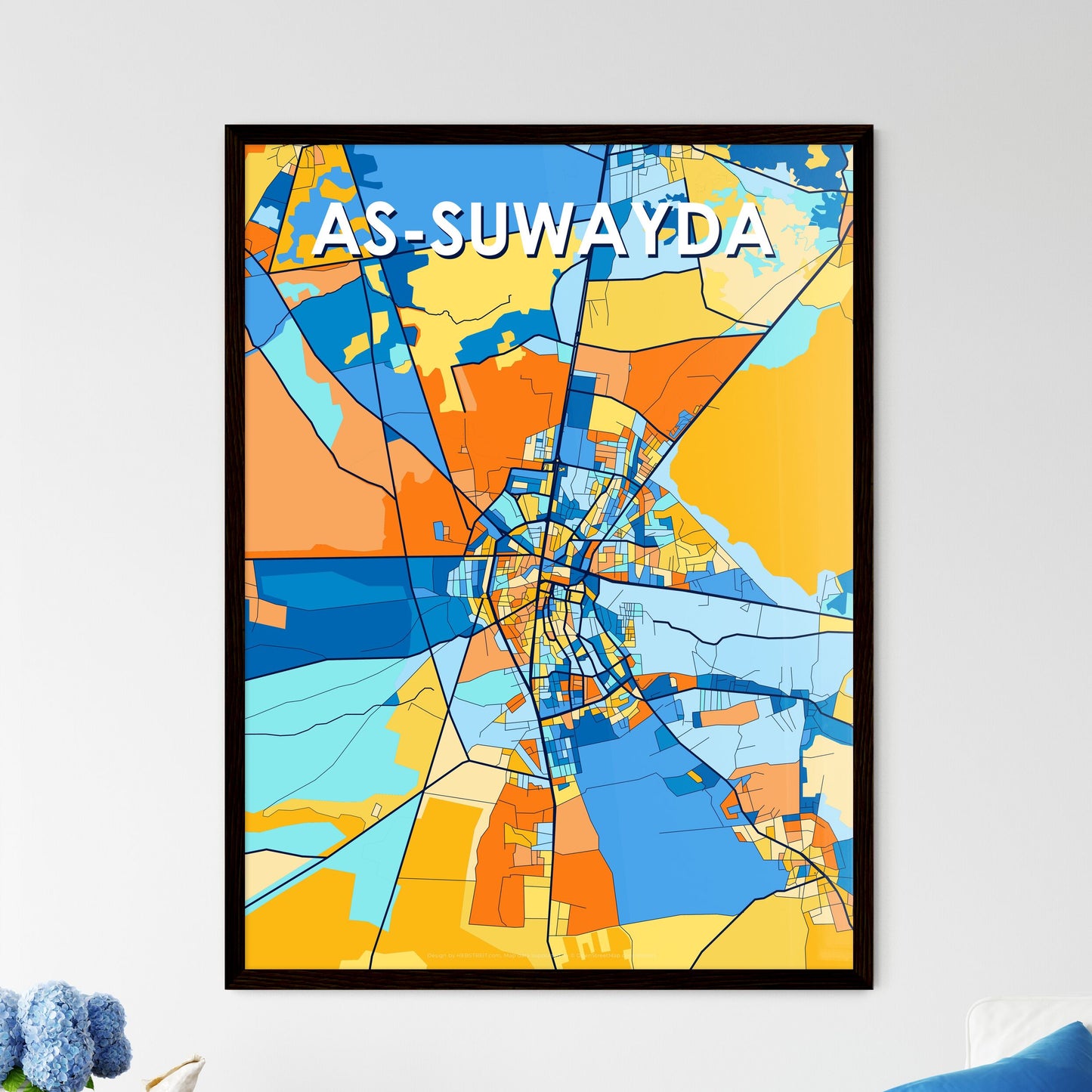 AS-SUWAYDA SYRIA Vibrant Colorful Art Map Poster Blue Orange