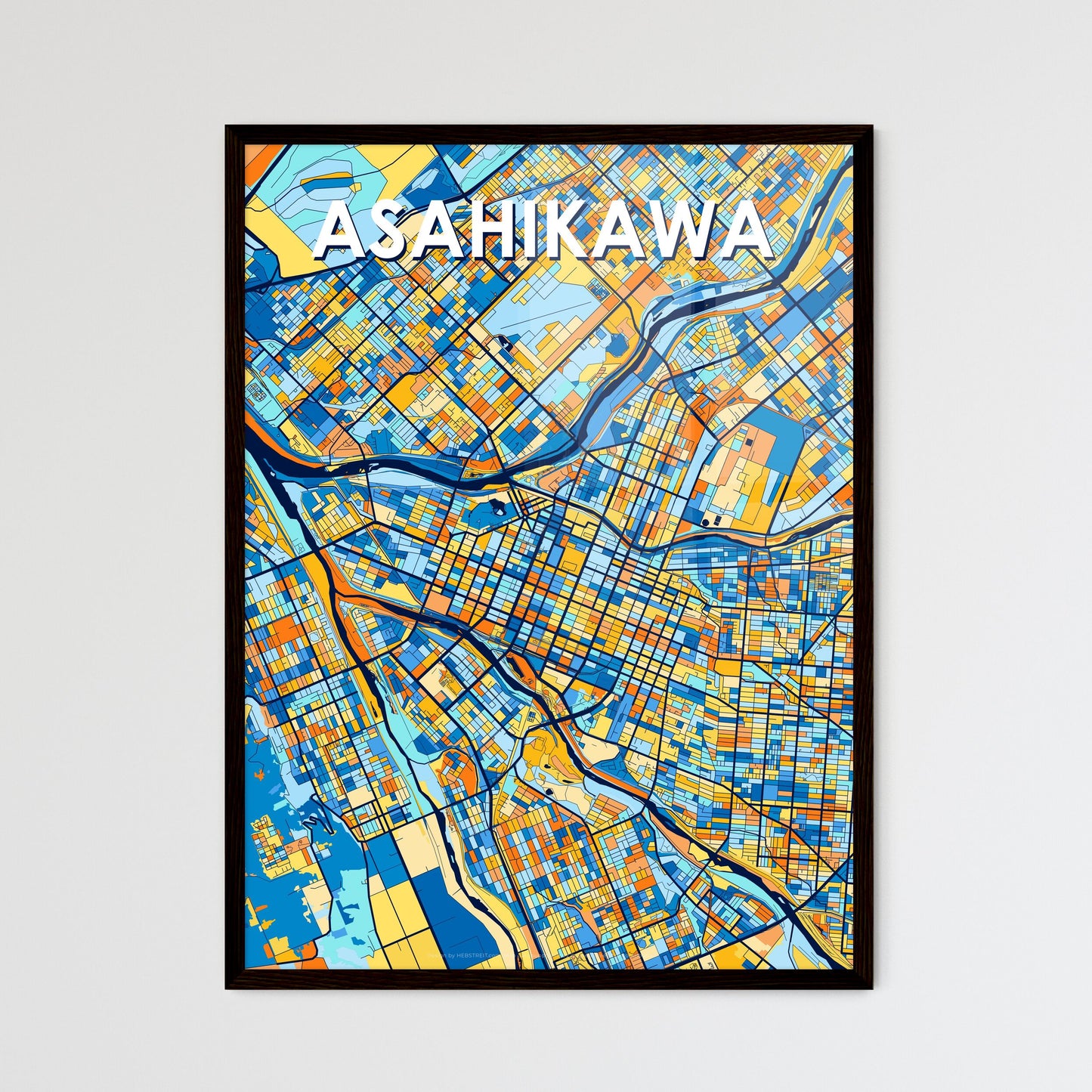 ASAHIKAWA JAPAN Vibrant Colorful Art Map Poster Blue Orange