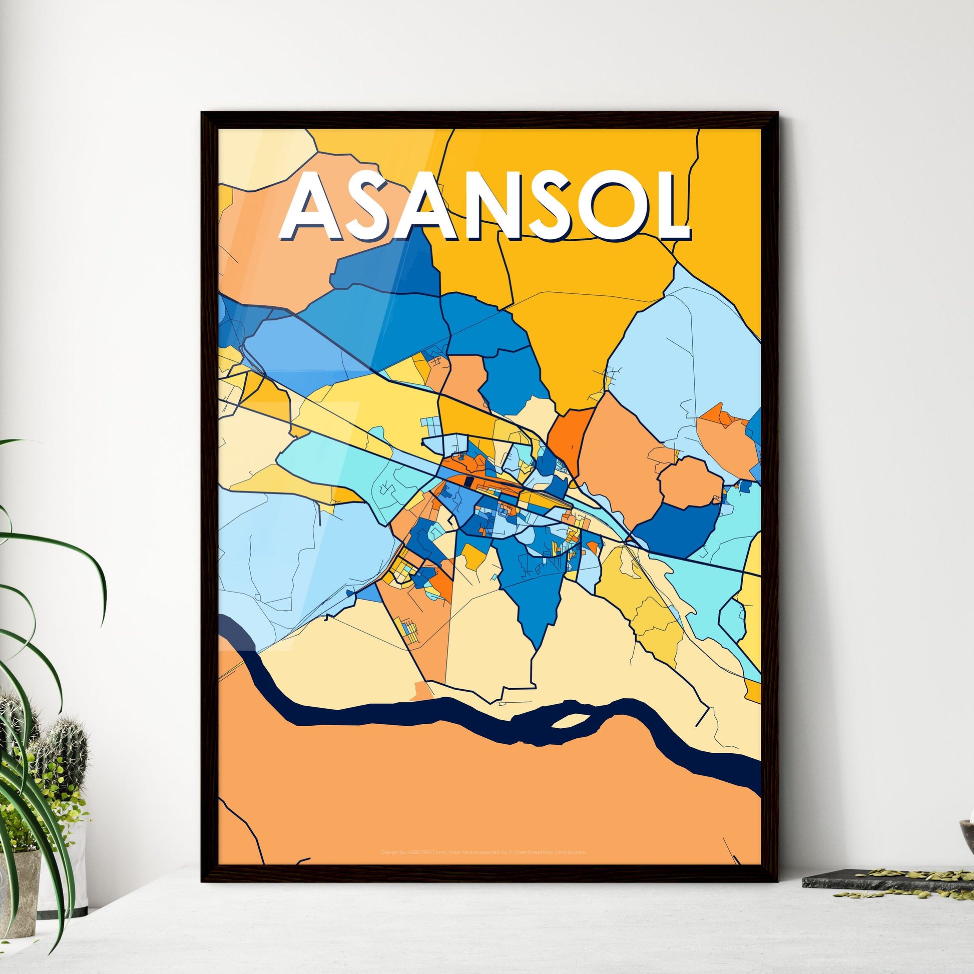 ASANSOL INDIA Vibrant Colorful Art Map Poster Blue Orange