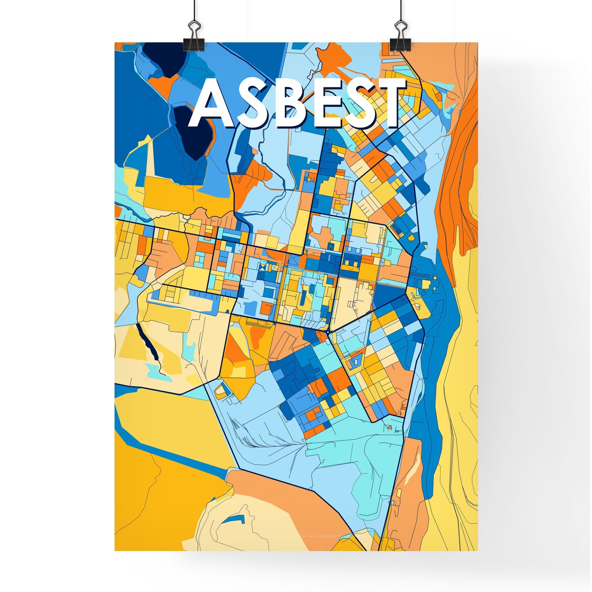 ASBEST RUSSIA Vibrant Colorful Art Map Poster Blue Orange