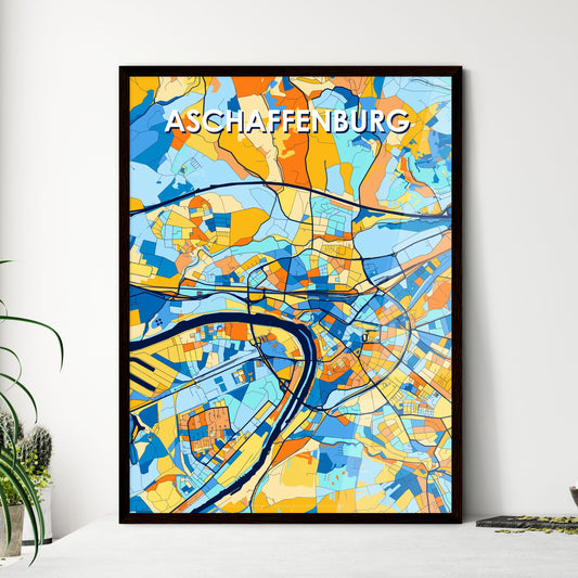 ASCHAFFENBURG GERMANY Vibrant Colorful Art Map Poster Blue Orange