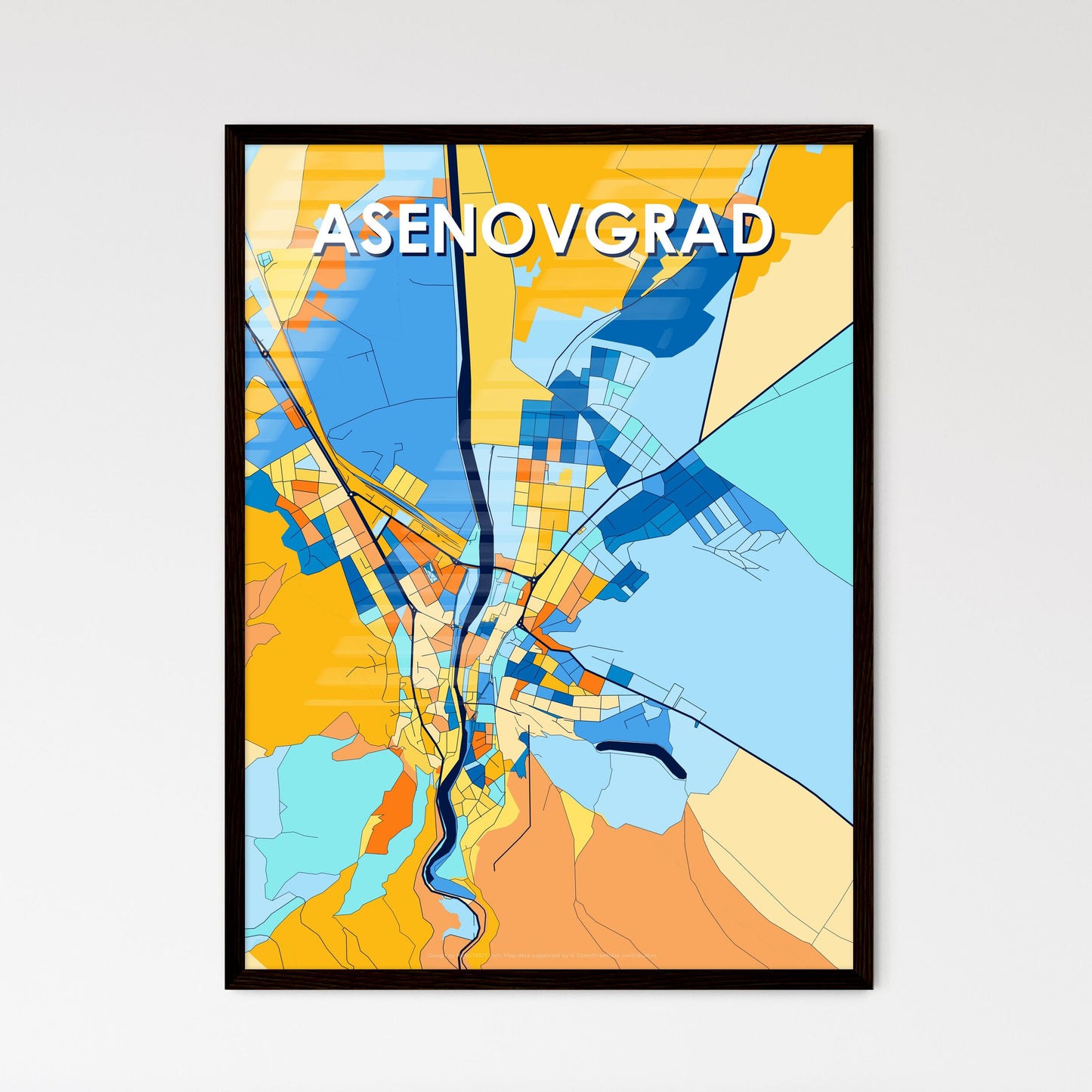 ASENOVGRAD BULGARIA Vibrant Colorful Art Map Poster Blue Orange