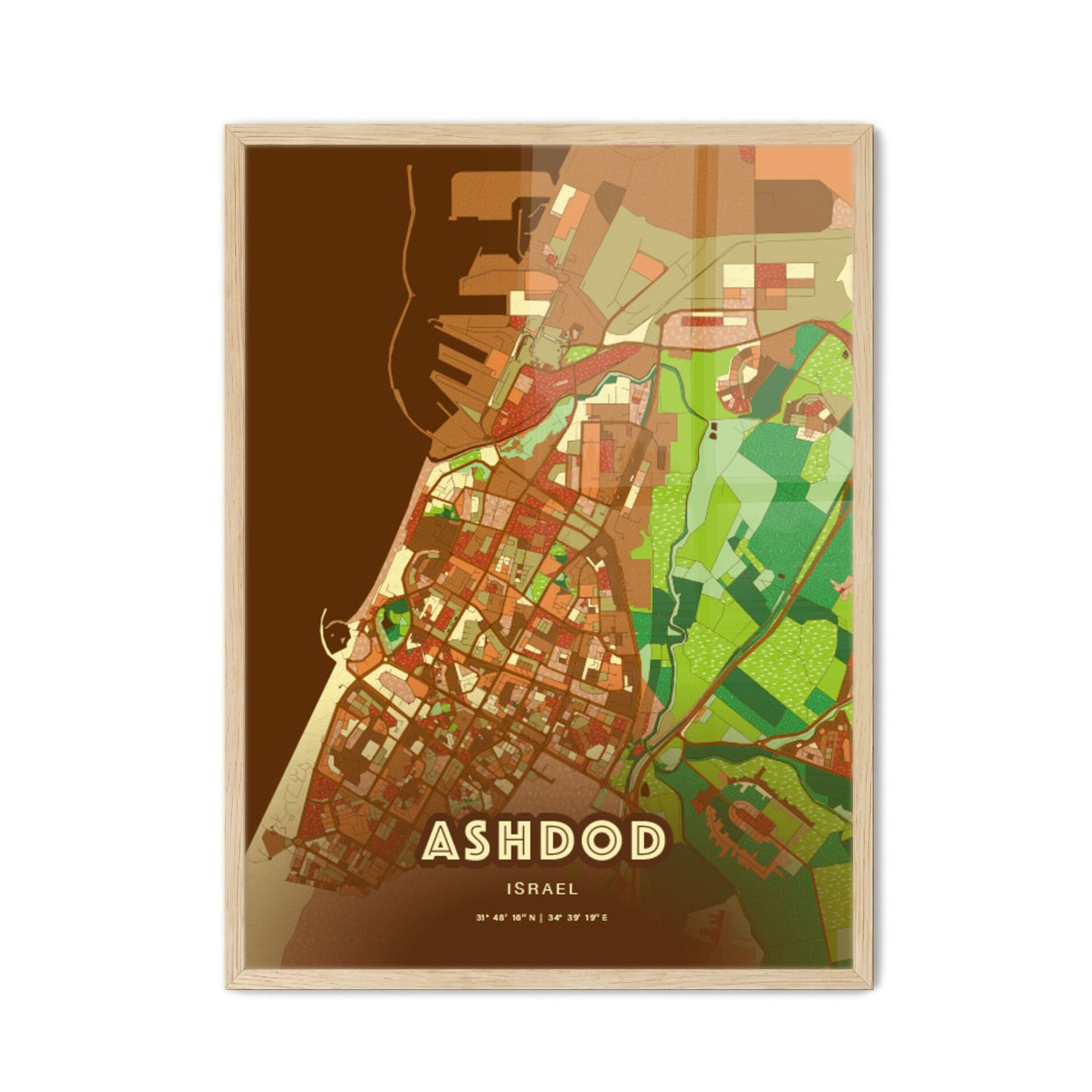 Colorful Ashdod Israel Fine Art Map Farmhouse