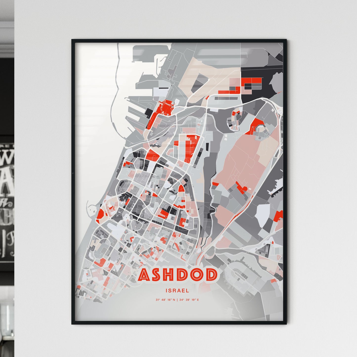 Colorful Ashdod Israel Fine Art Map Modern Expressive