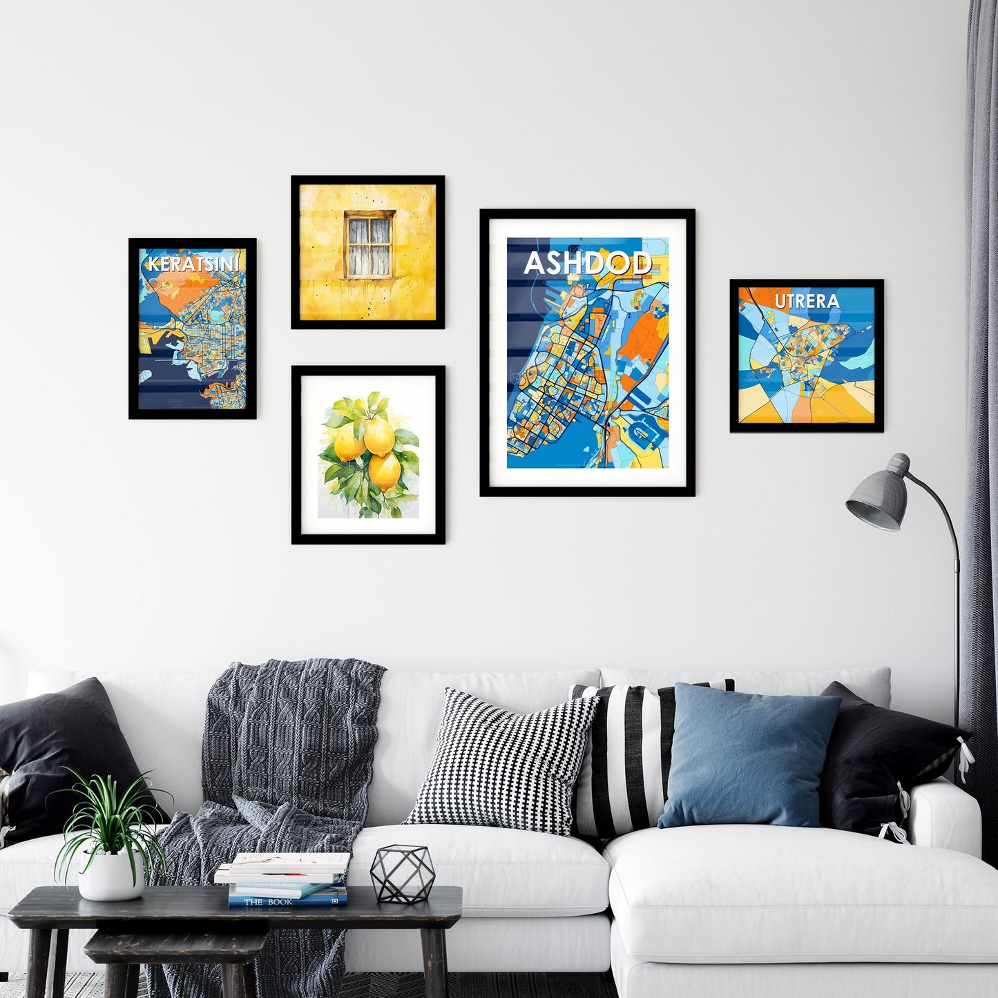 ASHDOD ISRAEL Vibrant Colorful Art Map Poster Blue Orange