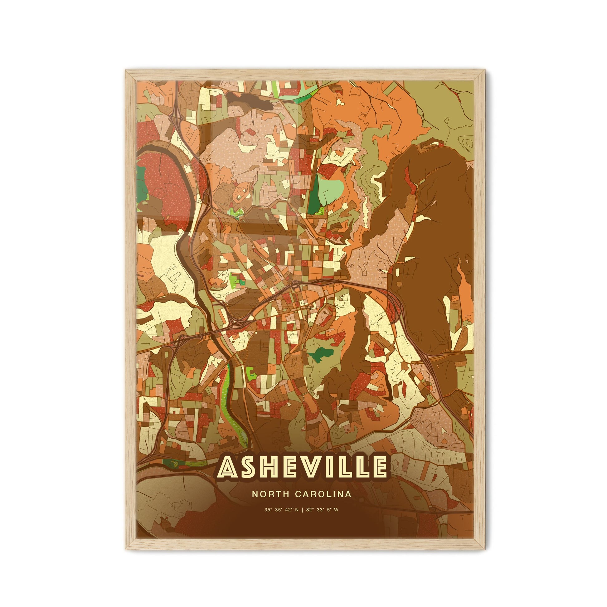 Colorful Asheville North Carolina Fine Art Map Farmhouse