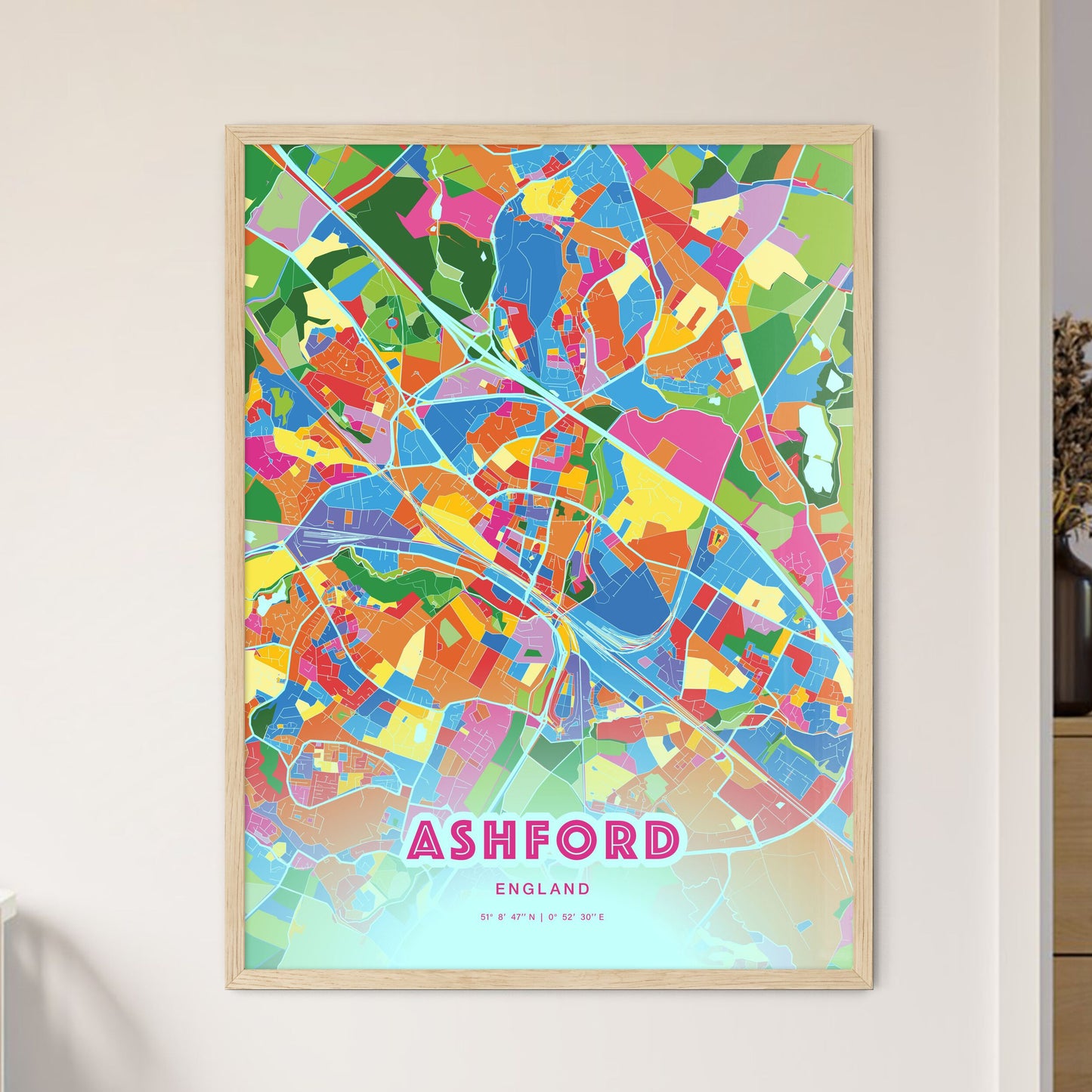 Colorful Ashford England Fine Art Map Crazy Colors