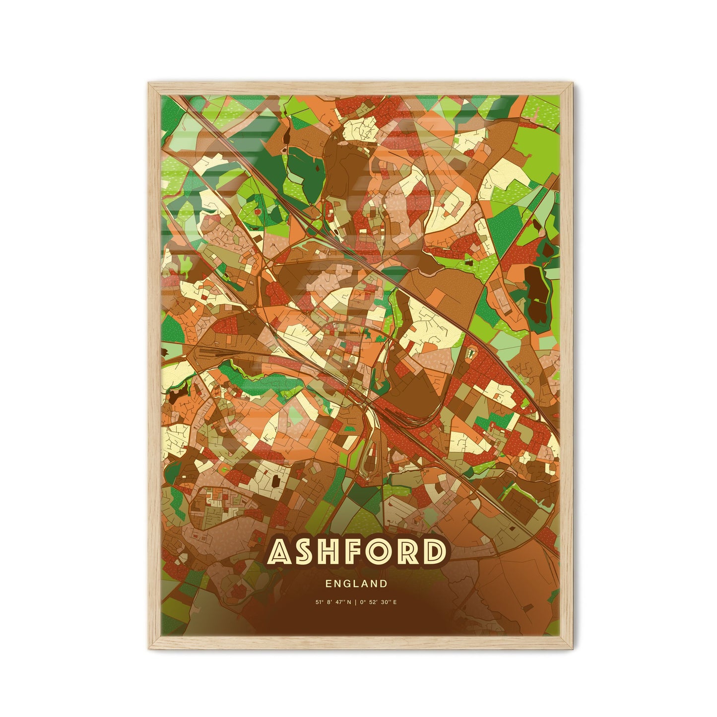 Colorful Ashford England Fine Art Map Farmhouse