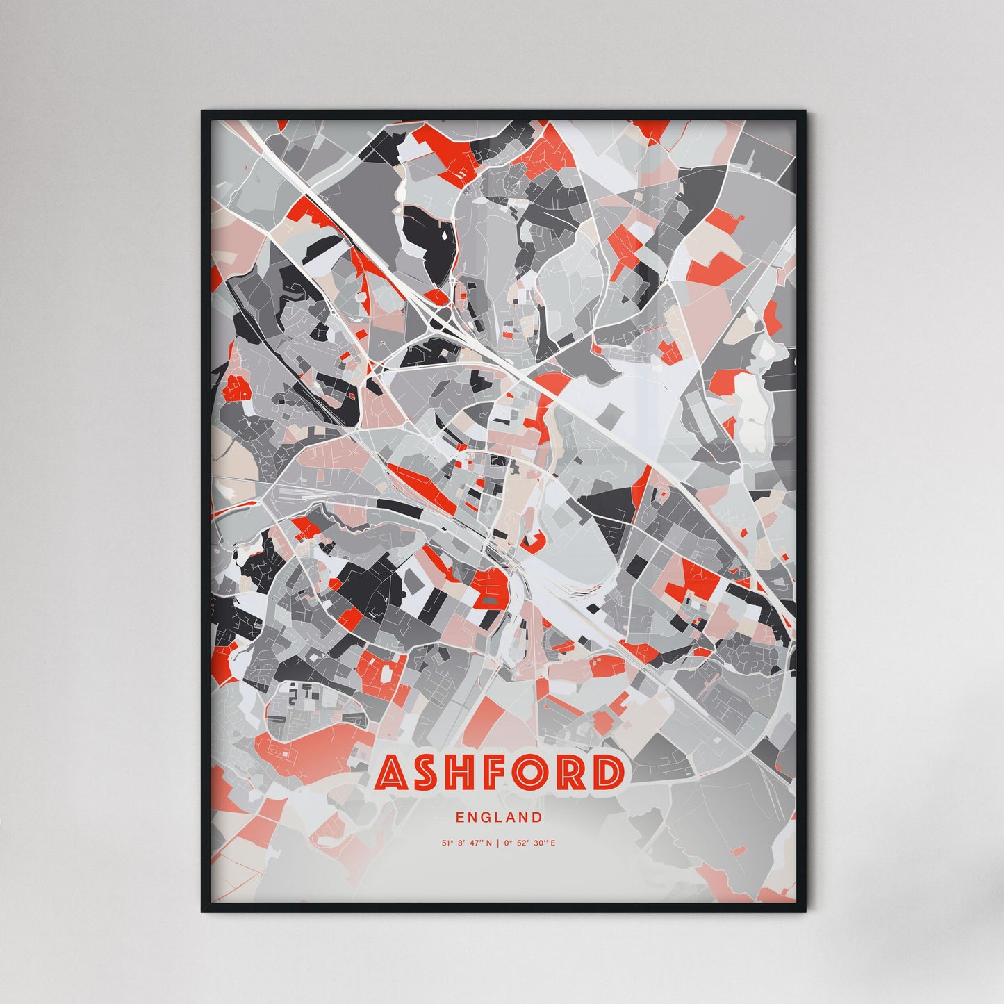 Colorful Ashford England Fine Art Map Modern Expressive