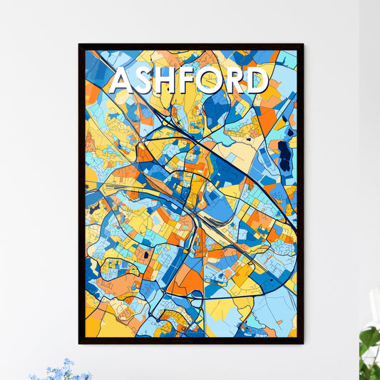 ASHFORD ENGLAND Vibrant Colorful Art Map Poster Blue Orange