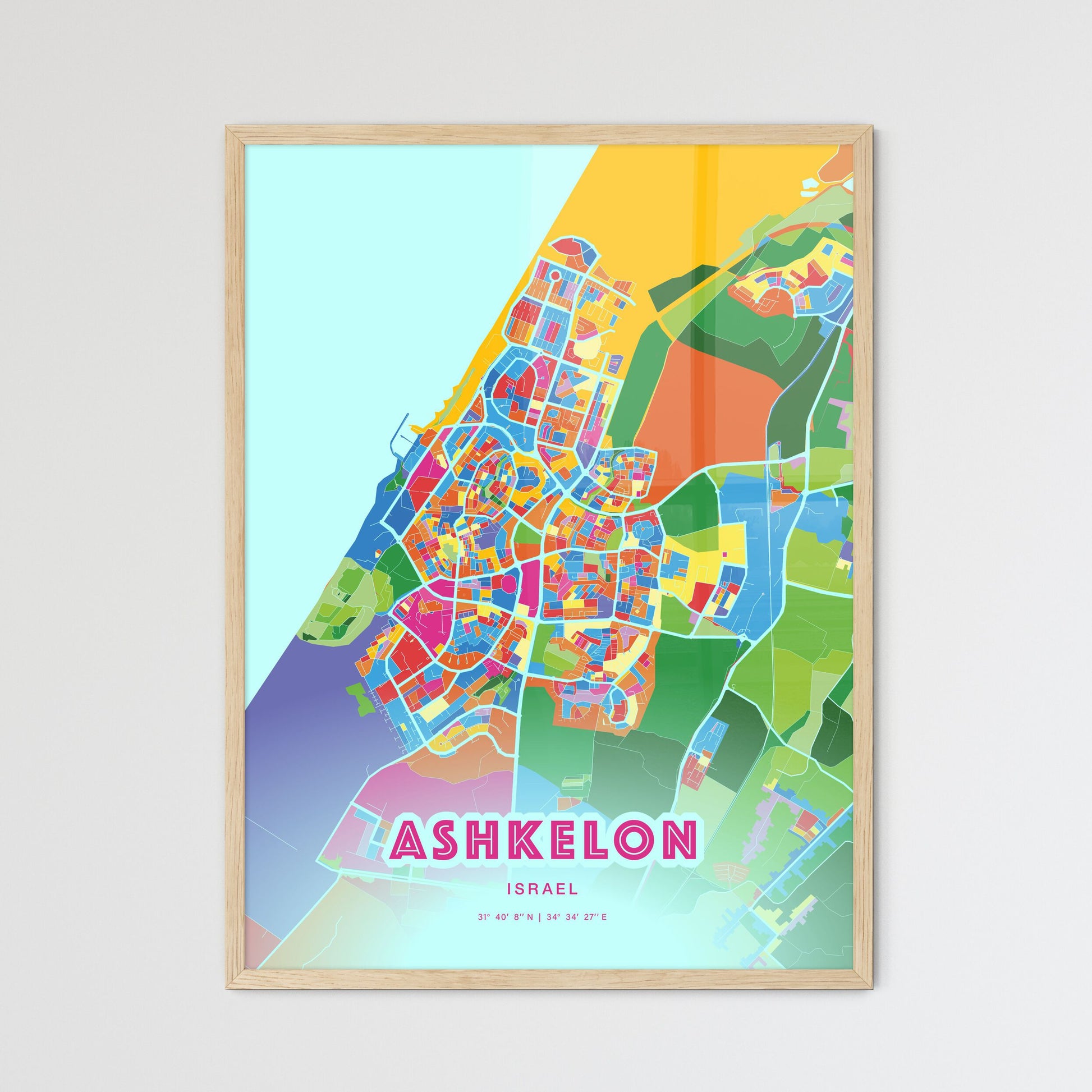 Colorful Ashkelon Israel Fine Art Map Crazy Colors