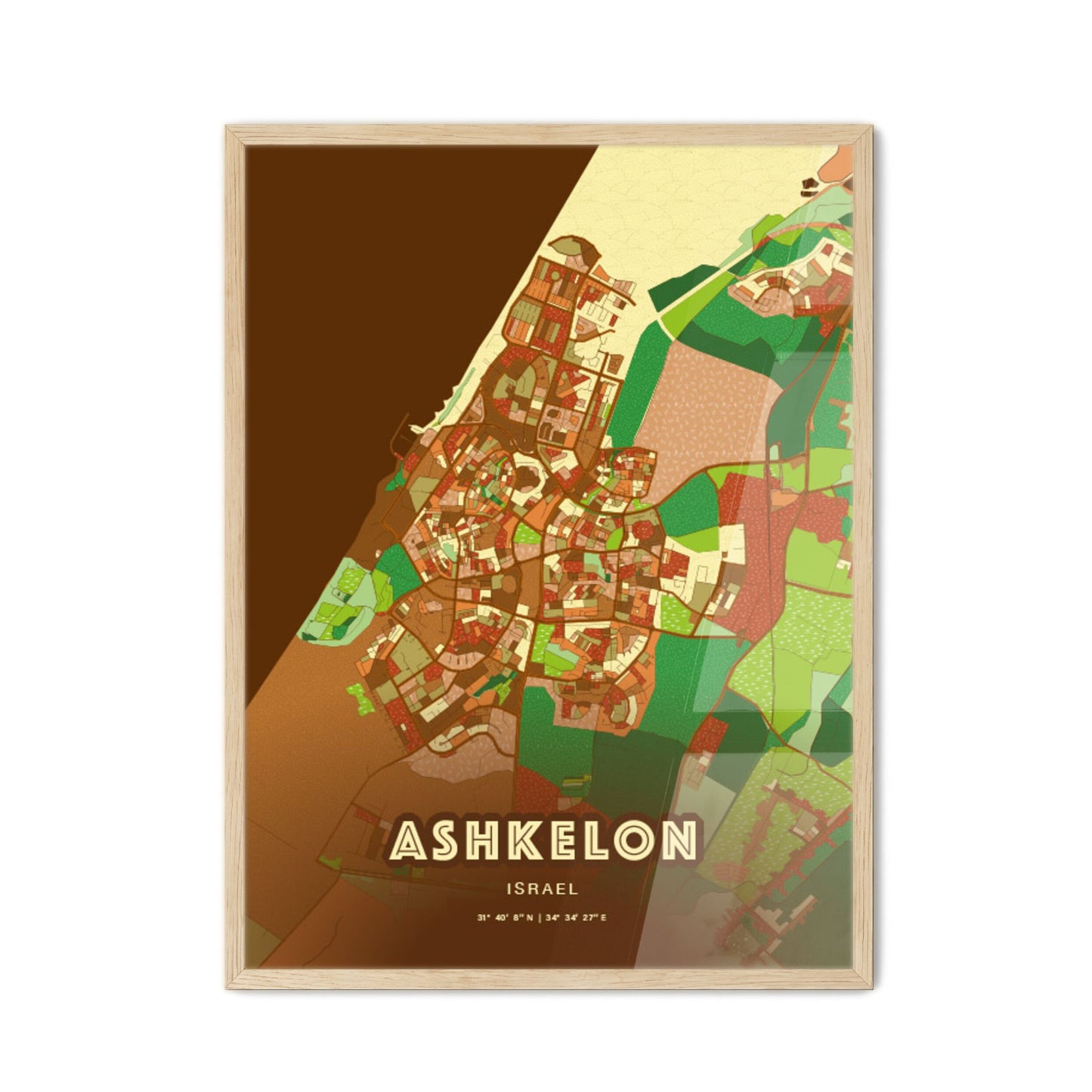 Colorful Ashkelon Israel Fine Art Map Farmhouse