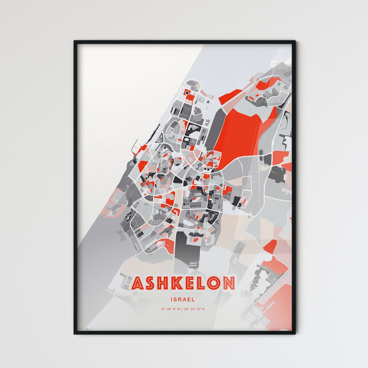 Colorful Ashkelon Israel Fine Art Map Modern Expressive