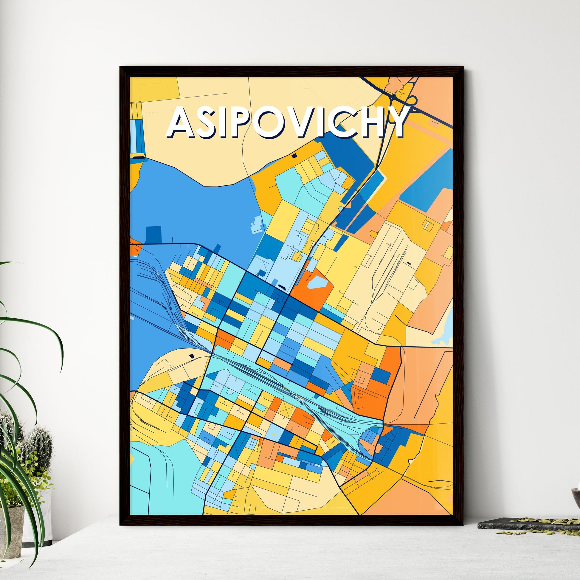 ASIPOVICHY BELARUS Vibrant Colorful Art Map Poster Blue Orange