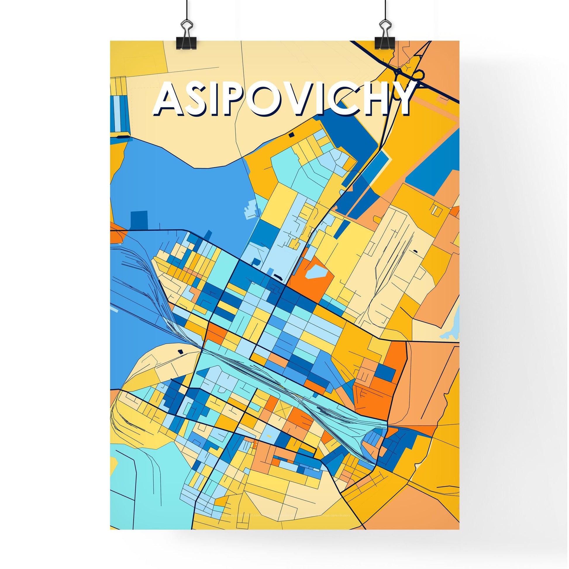 ASIPOVICHY BELARUS Vibrant Colorful Art Map Poster Blue Orange