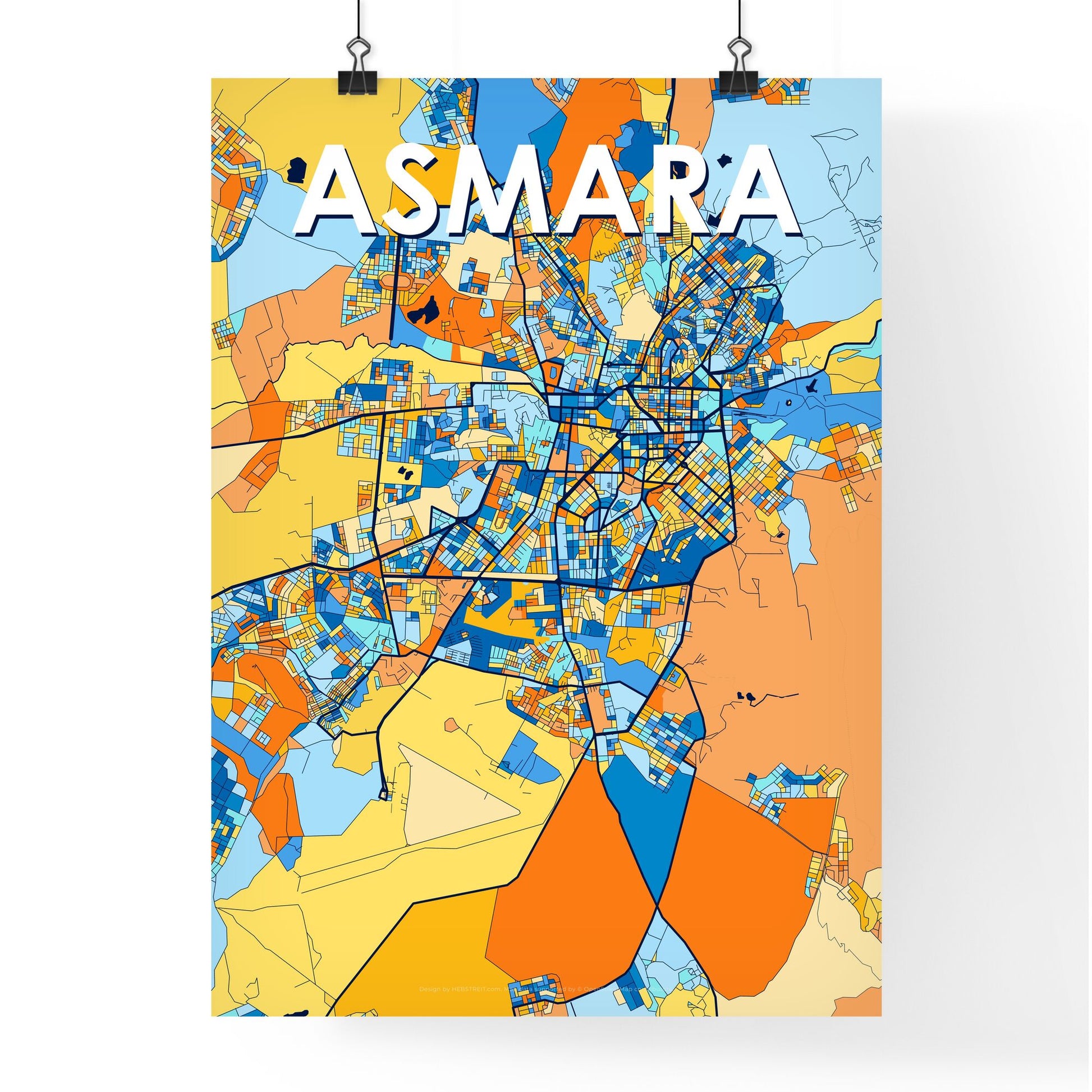 ASMARA ERITREA Vibrant Colorful Art Map Poster Blue Orange