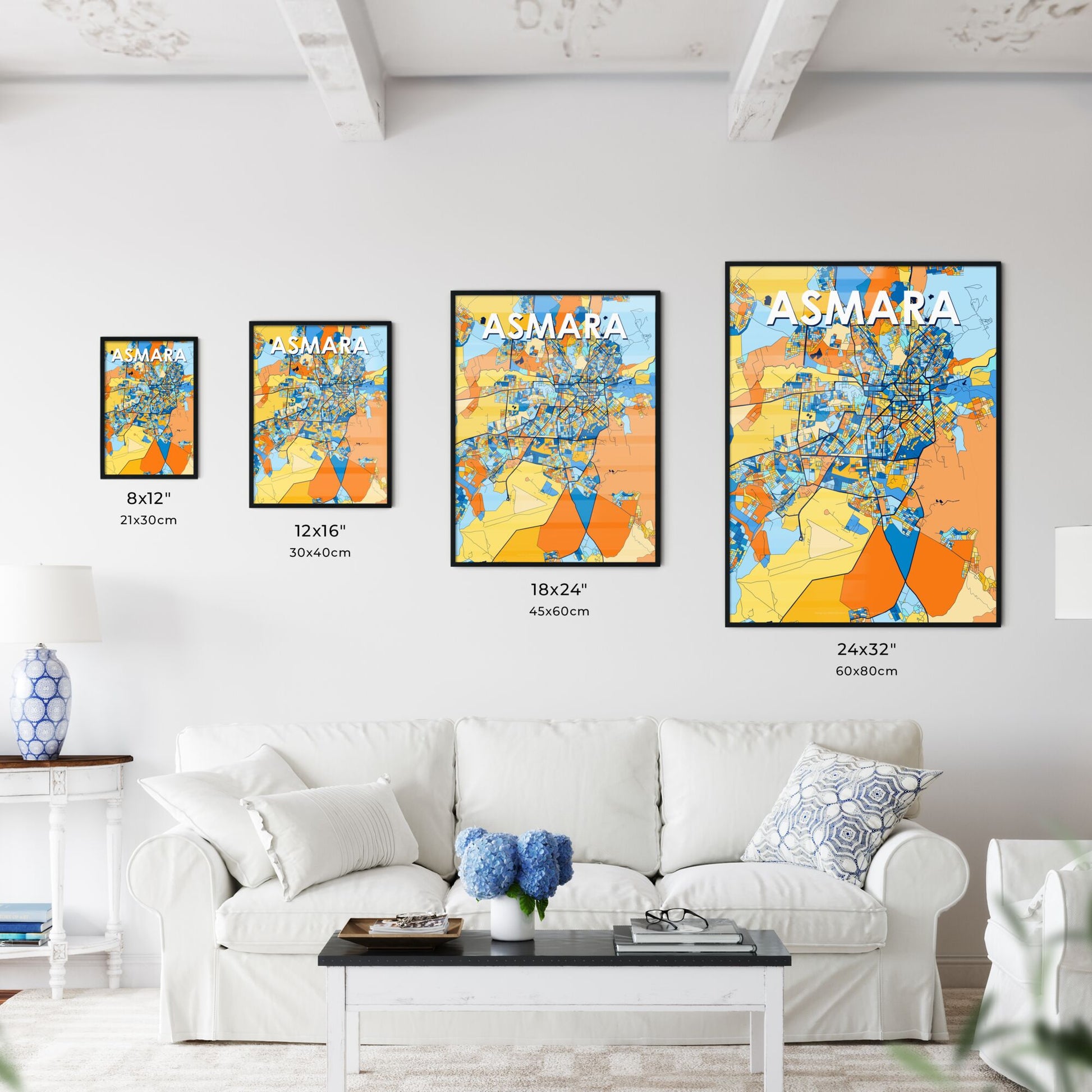 ASMARA ERITREA Vibrant Colorful Art Map Poster Blue Orange