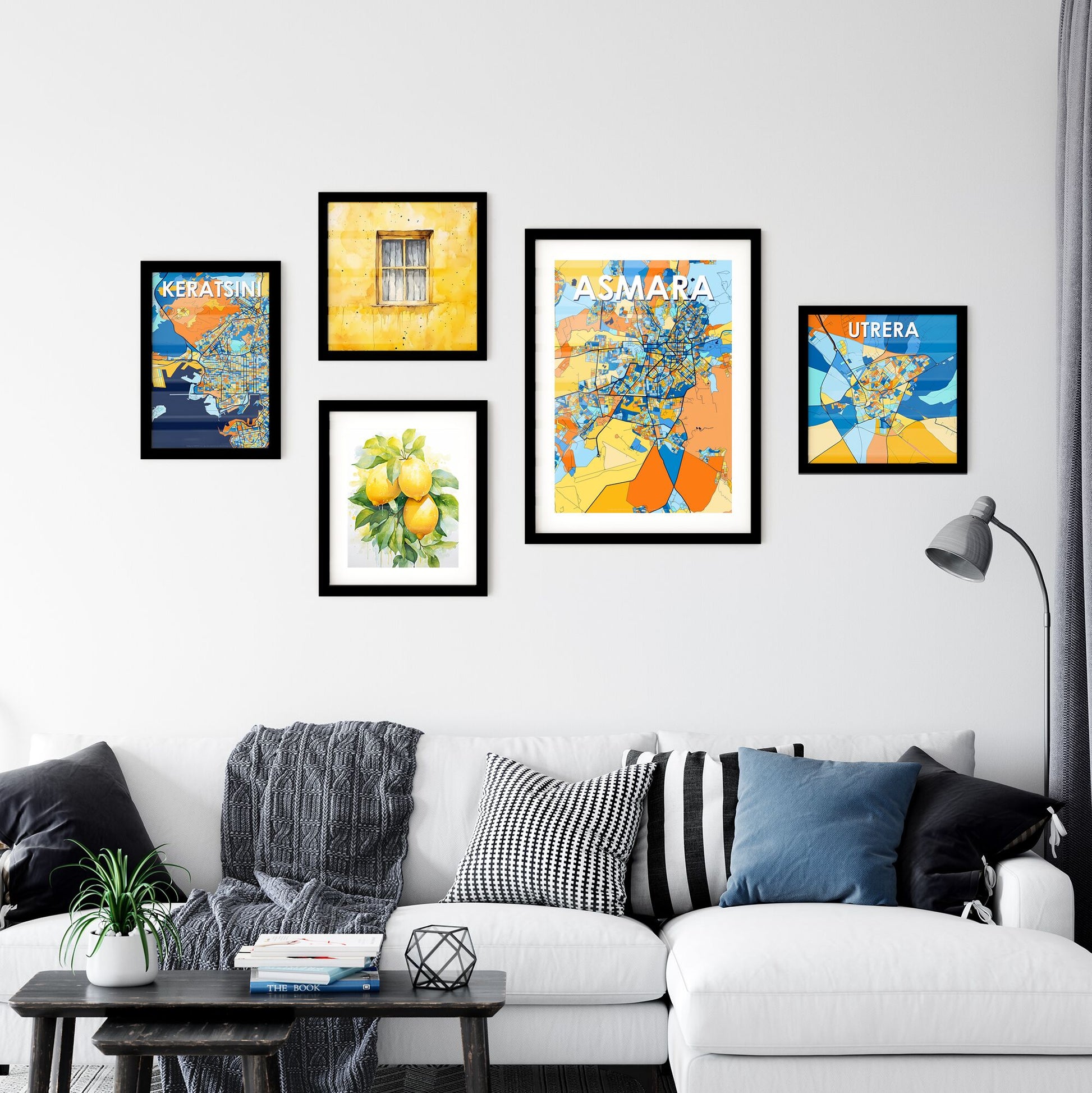 ASMARA ERITREA Vibrant Colorful Art Map Poster Blue Orange