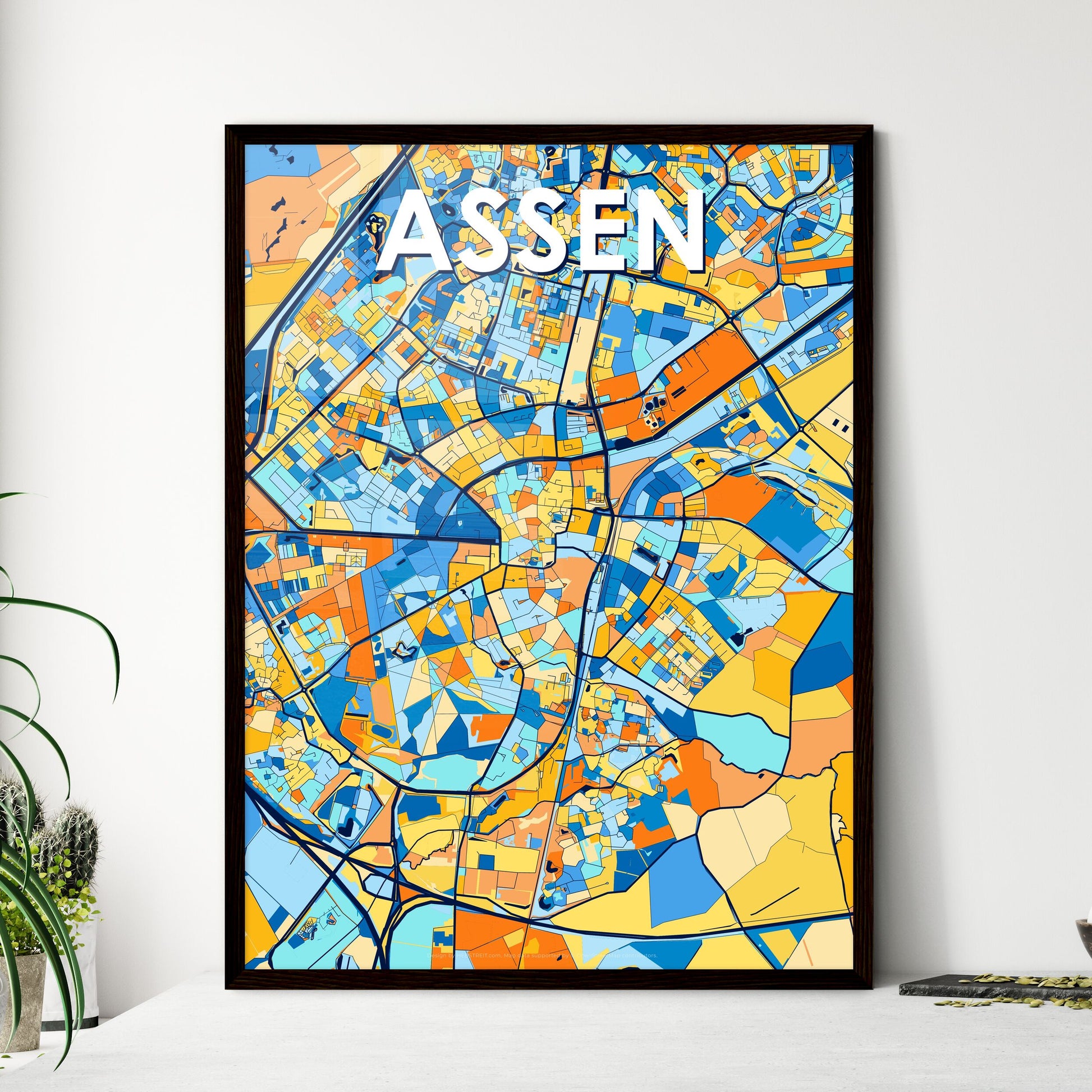 ASSEN NETHERLANDS Vibrant Colorful Art Map Poster Blue Orange