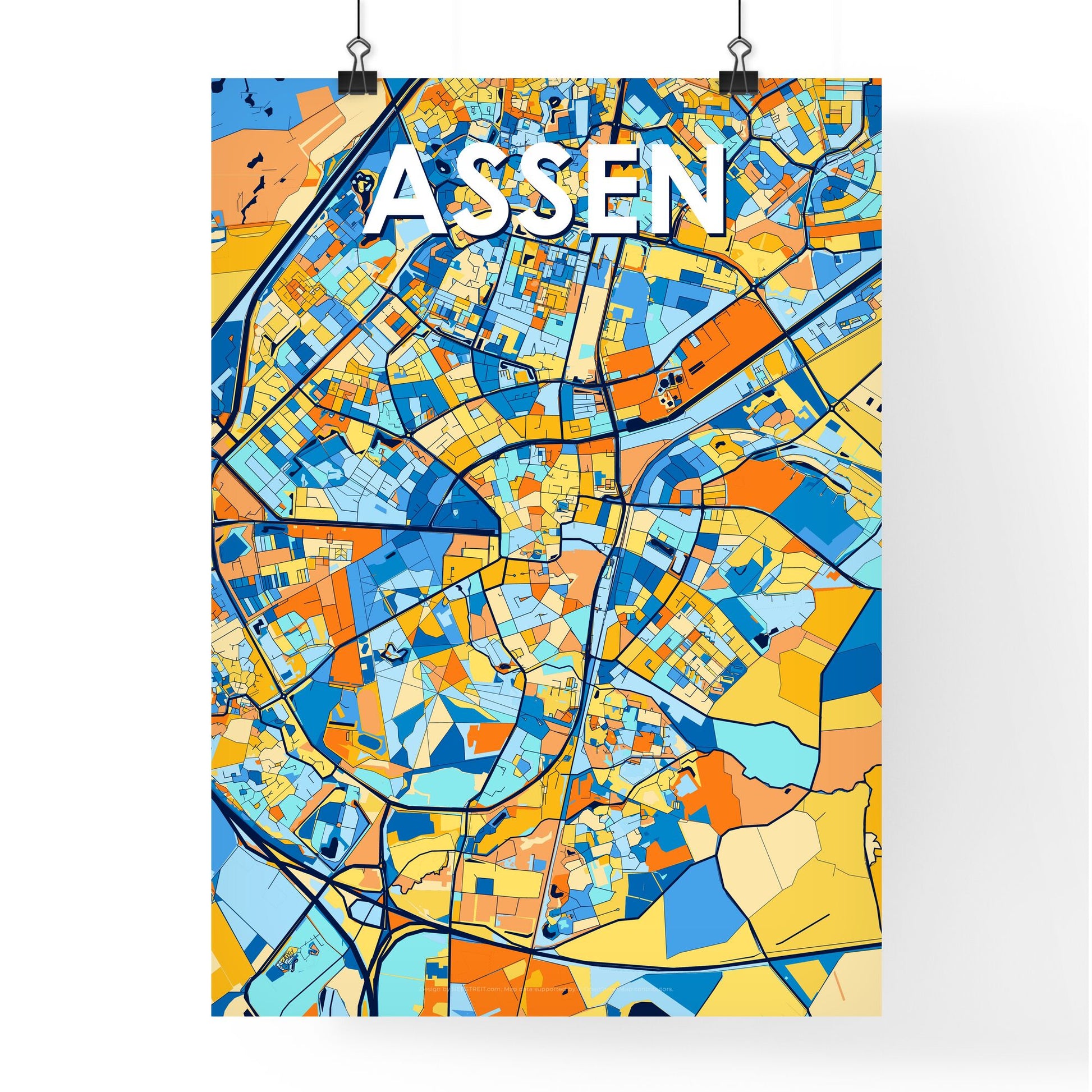 ASSEN NETHERLANDS Vibrant Colorful Art Map Poster Blue Orange