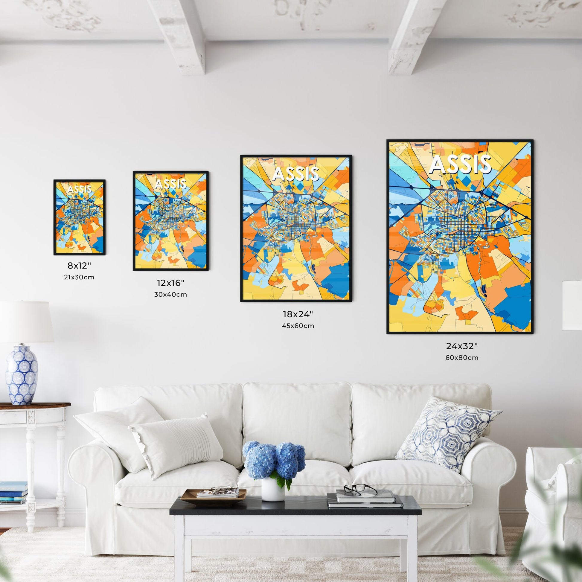 ASSIS BRAZIL Vibrant Colorful Art Map Poster Blue Orange