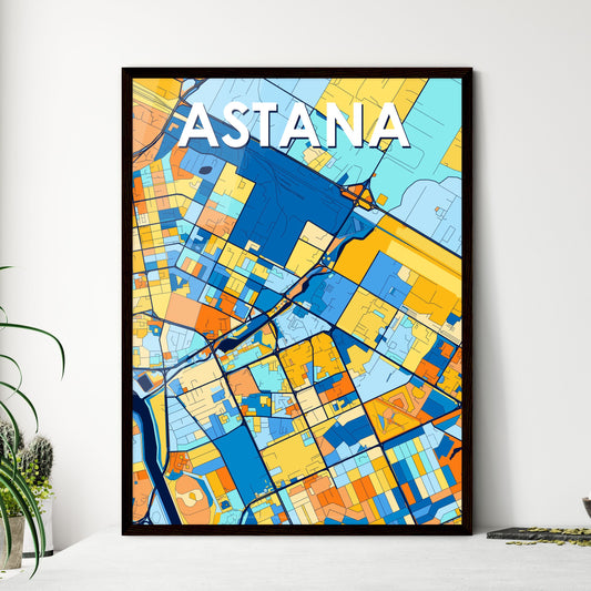 ASTANA KAZAKHSTAN Vibrant Colorful Art Map Poster Blue Orange