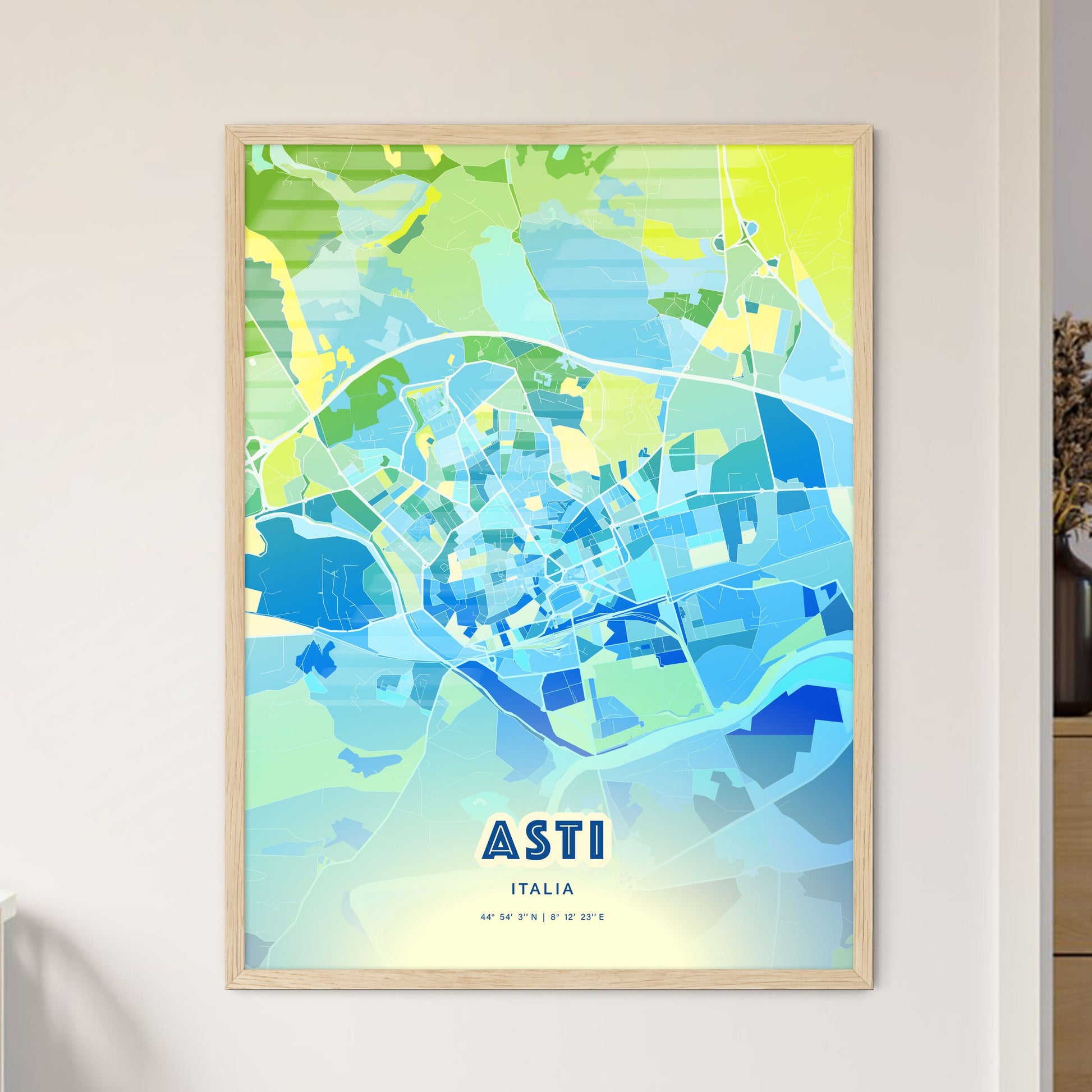 Colorful Asti Italy Fine Art Map Cool Blue