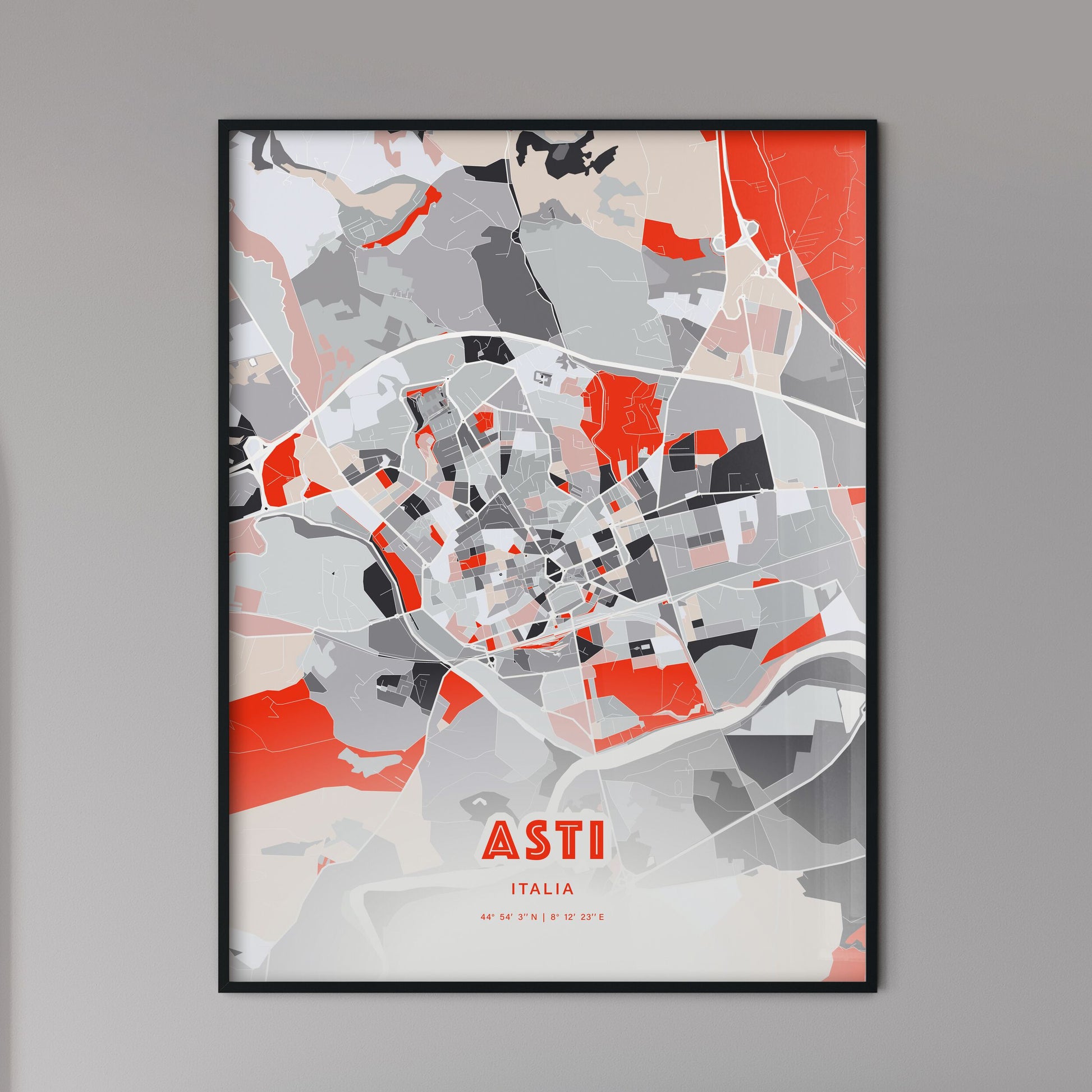 Colorful Asti Italy Fine Art Map Modern Expressive