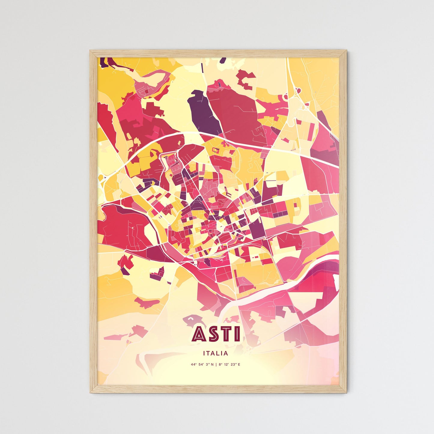 Colorful Asti Italy Fine Art Map Hot Red
