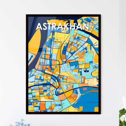 ASTRAKHAN RUSSIA Vibrant Colorful Art Map Poster Blue Orange