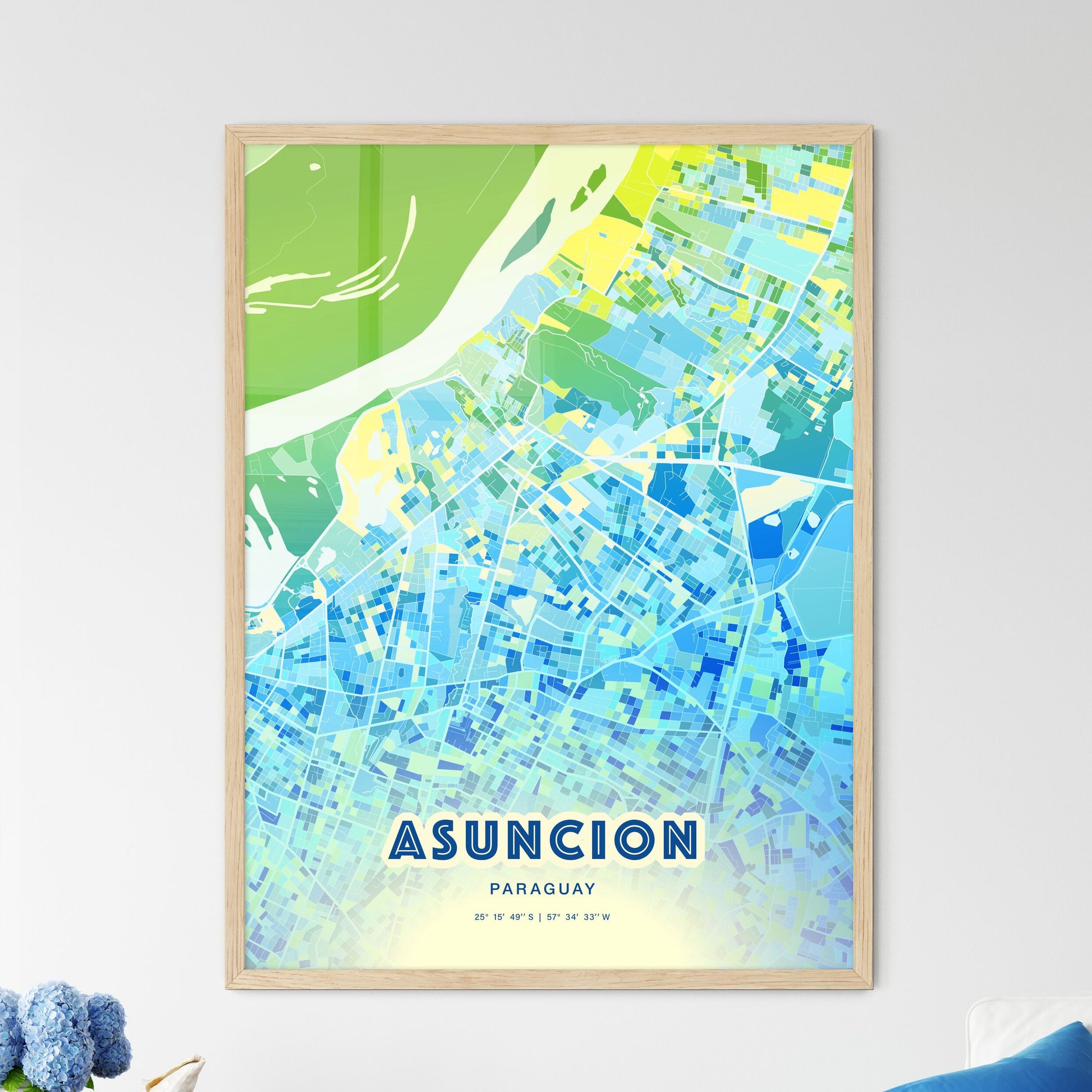 Colorful Asuncion Paraguay Fine Art Map Cool Blue