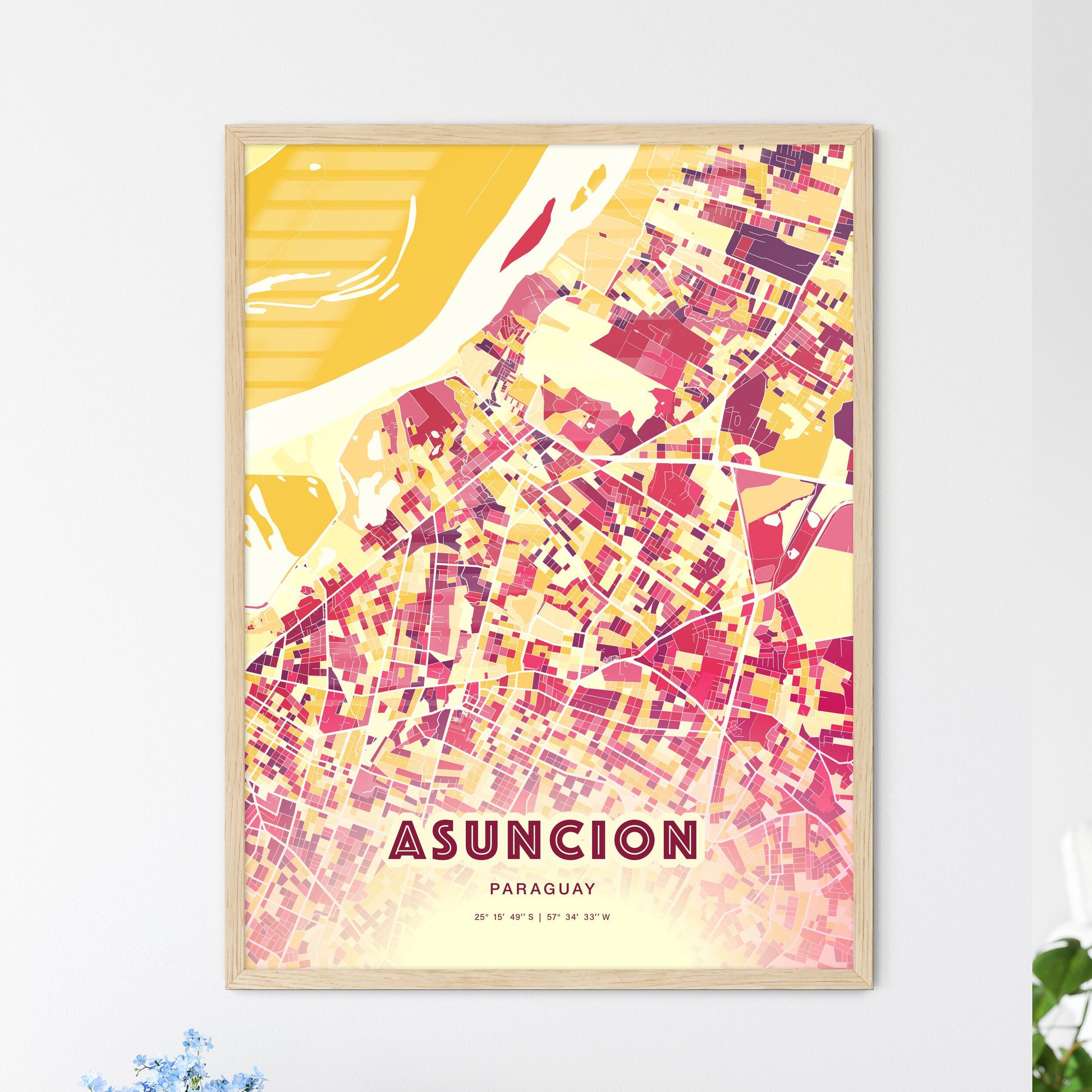 Colorful Asuncion Paraguay Fine Art Map Hot Red