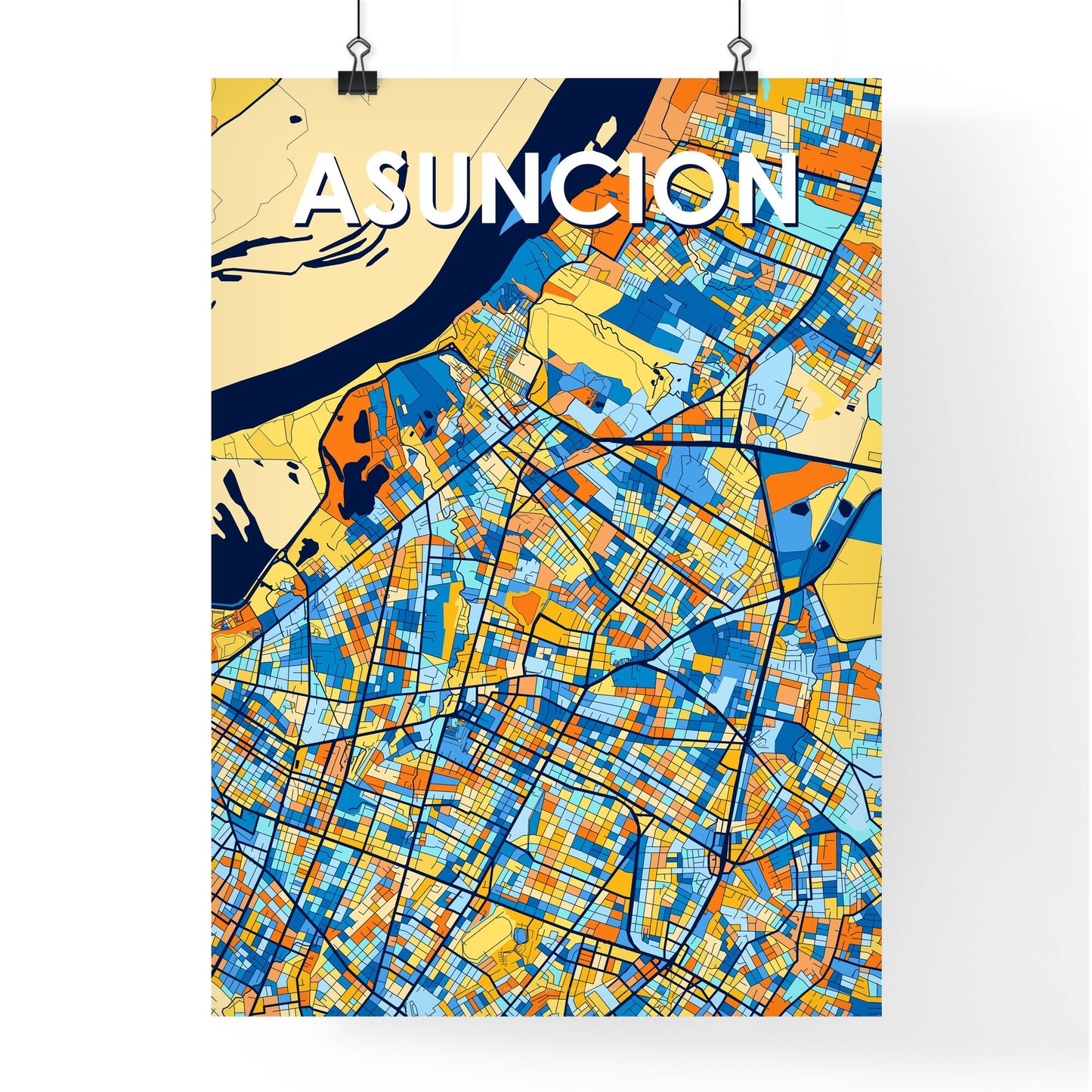 ASUNCION PARAGUAY Vibrant Colorful Art Map Poster Blue Orange