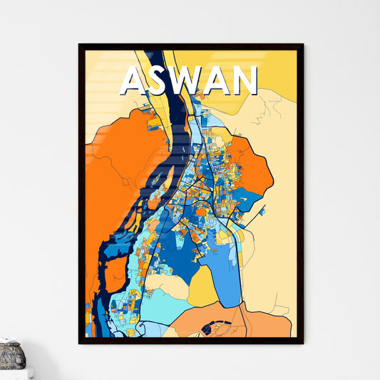 ASWAN EGYPT Vibrant Colorful Art Map Poster Blue Orange