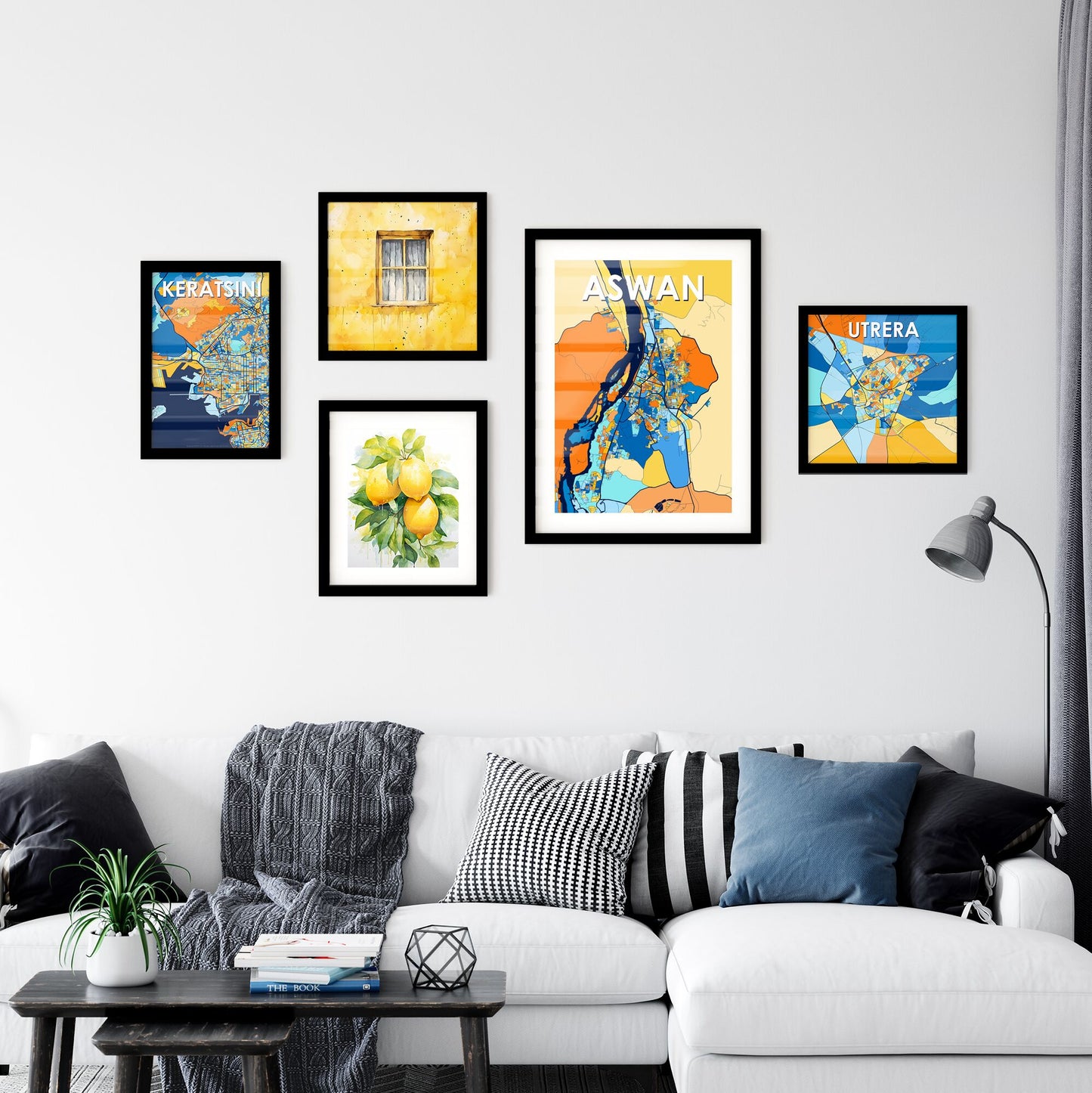 ASWAN EGYPT Vibrant Colorful Art Map Poster Blue Orange