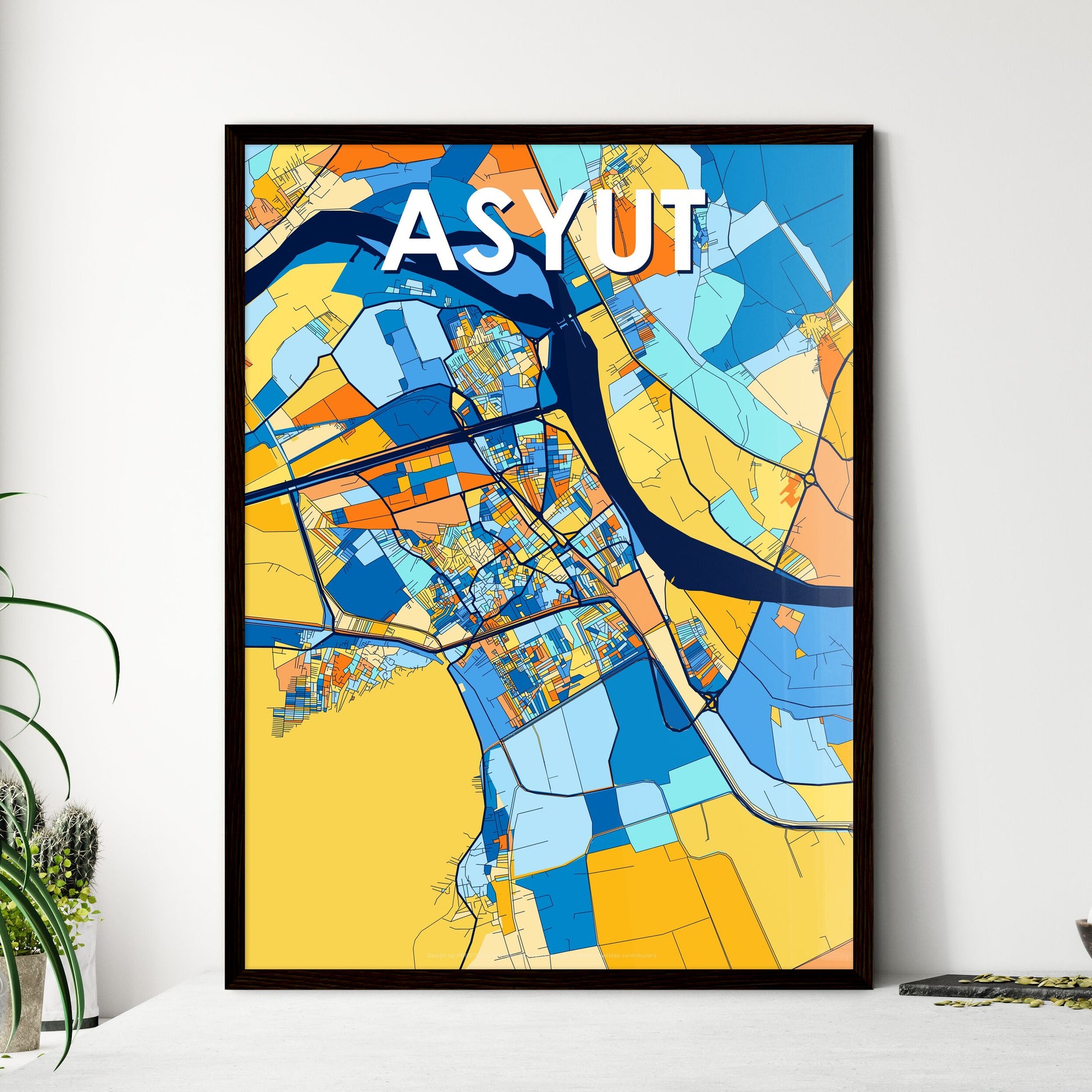 ASYUT EGYPT Vibrant Colorful Art Map Poster Blue Orange