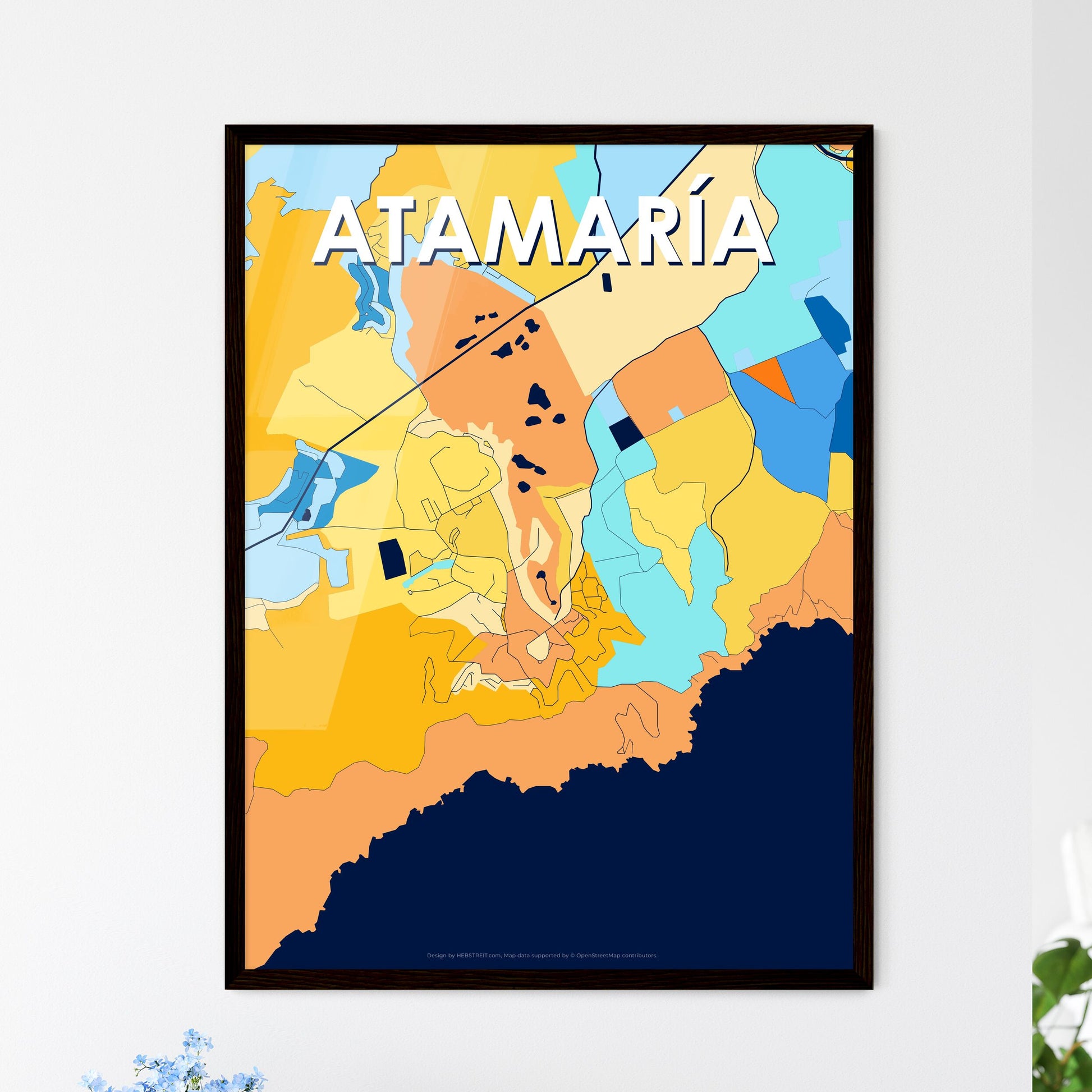 ATAMARÍA SPAIN Vibrant Colorful Art Map Poster Blue Orange