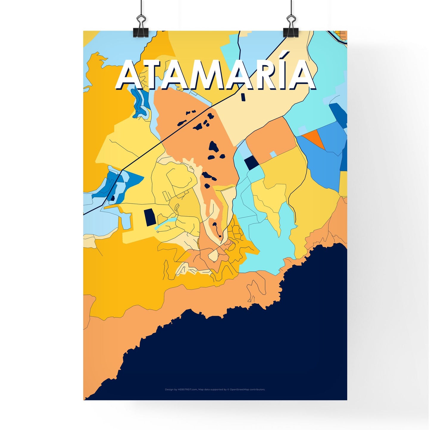 ATAMARÍA SPAIN Vibrant Colorful Art Map Poster Blue Orange